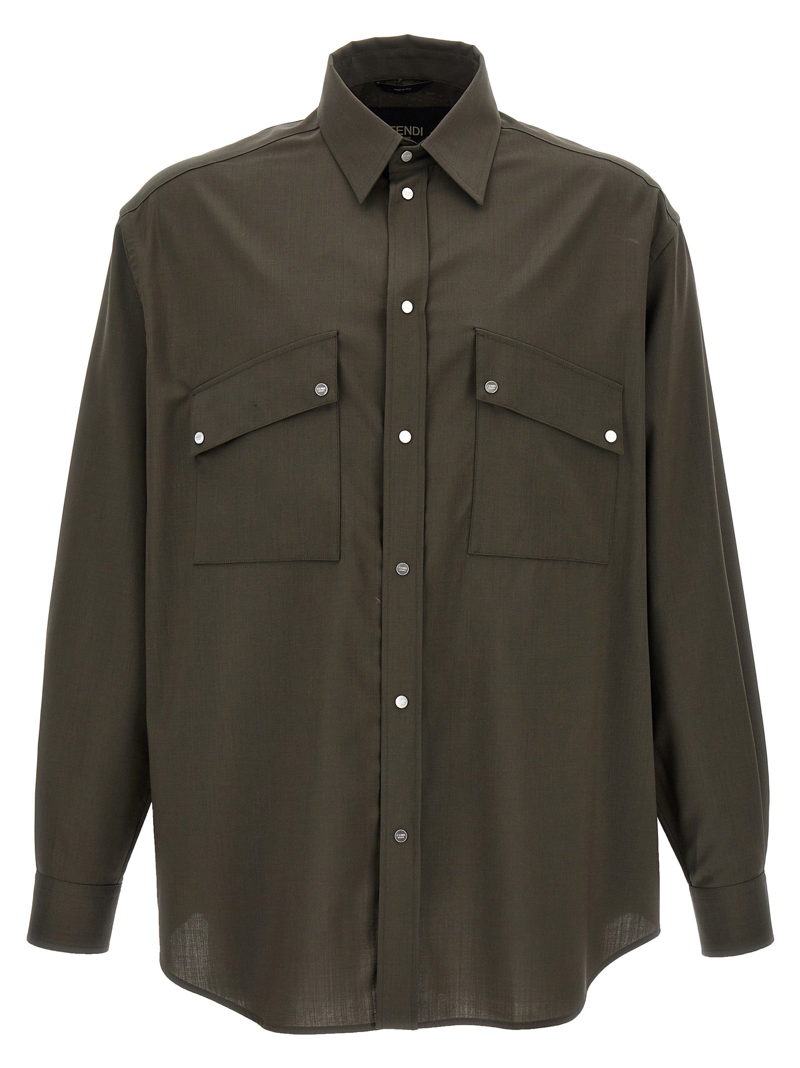 Chemise en laine bicolore Fendi, mode élégante avec détails sophistiqués, vue de face.