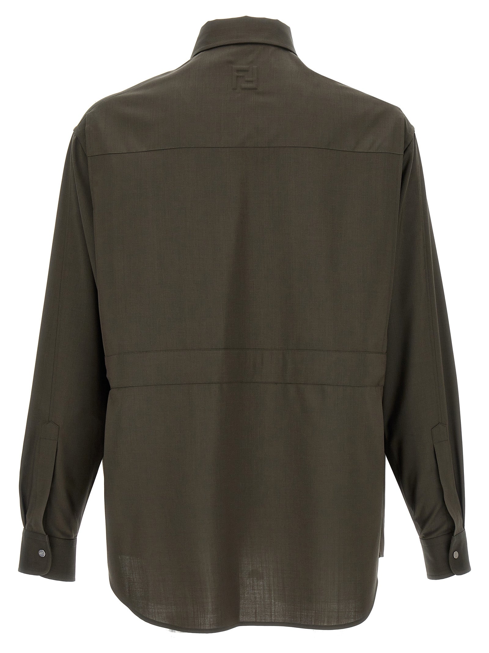 Blouse en laine bicolore Fendi avec manches longues et col en V, modèle élégant et tendance.