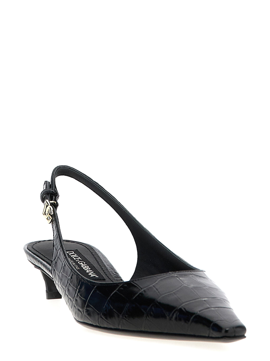 Escarpins noirs en cuir de veau Dolce & Gabbana avec talons mi-hauts, élégants et sophistiqués.