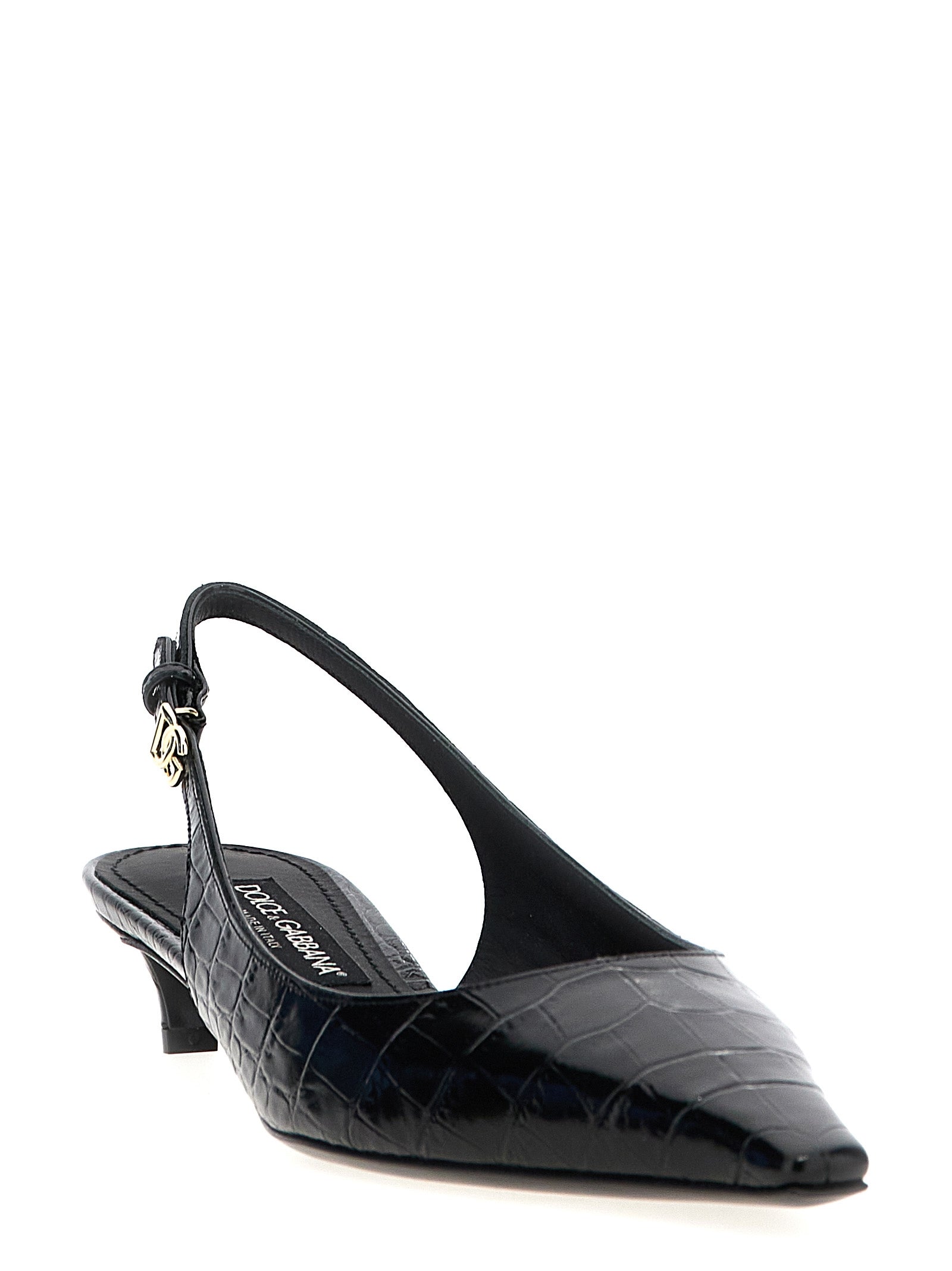 Escarpins noirs en cuir de veau Dolce & Gabbana avec talons mi-hauts, élégants et sophistiqués.