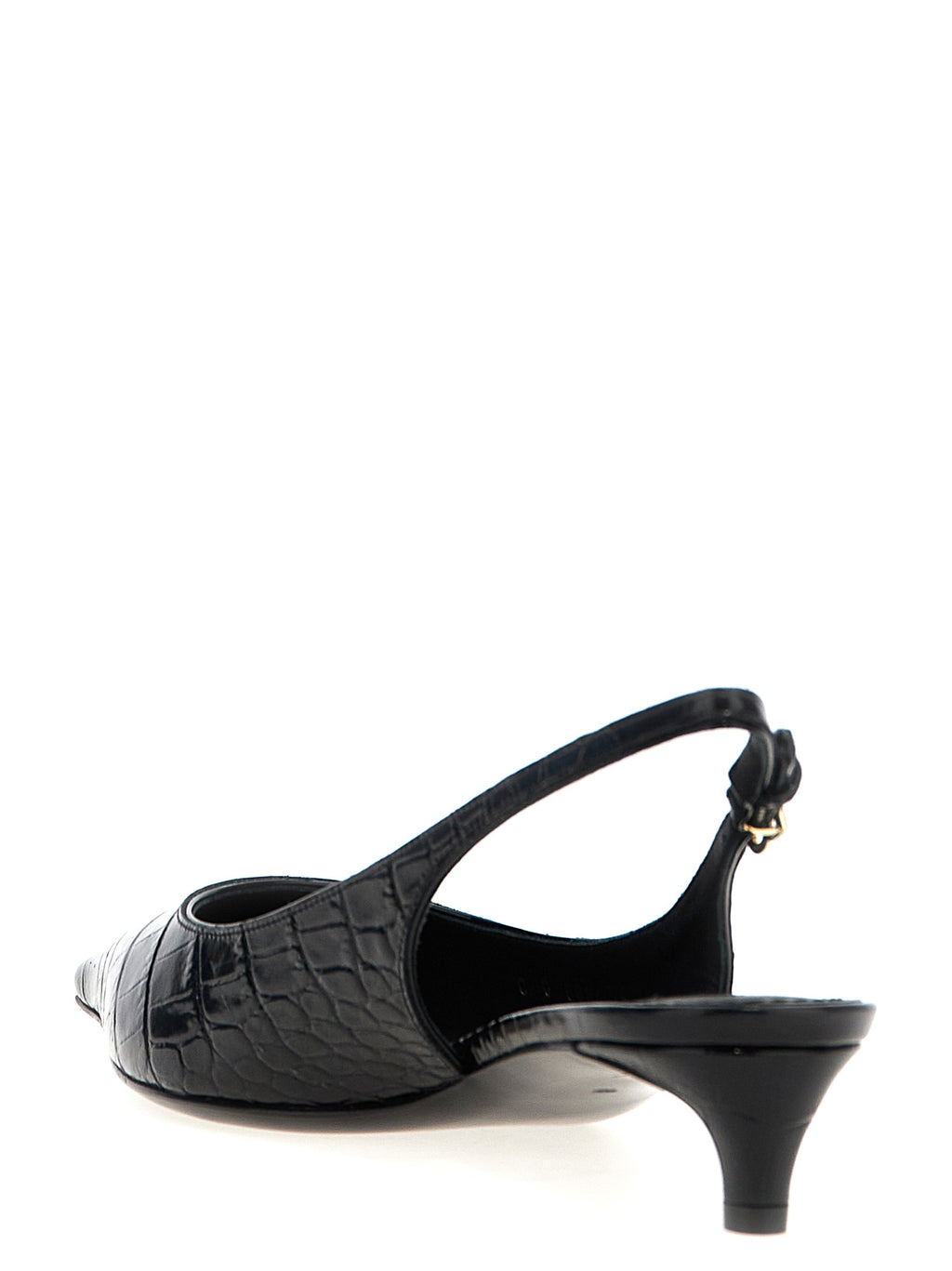 Escarpins noirs en cuir de veau Dolce & Gabbana avec talons mi-hauteur, design élégant et sophistiqué.