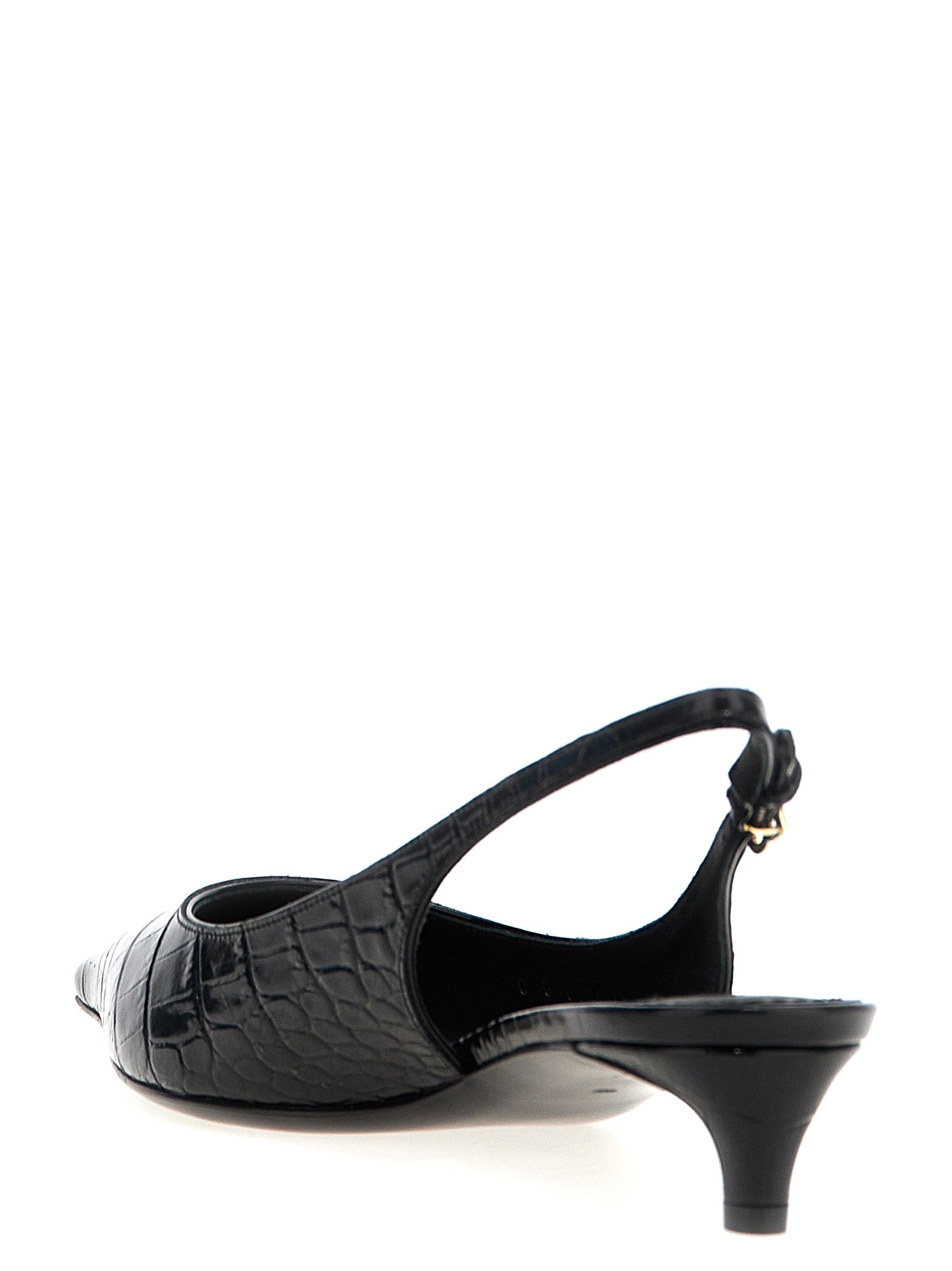Escarpins noirs en cuir de veau Dolce & Gabbana avec talons mi-hauteur, design élégant et sophistiqué.