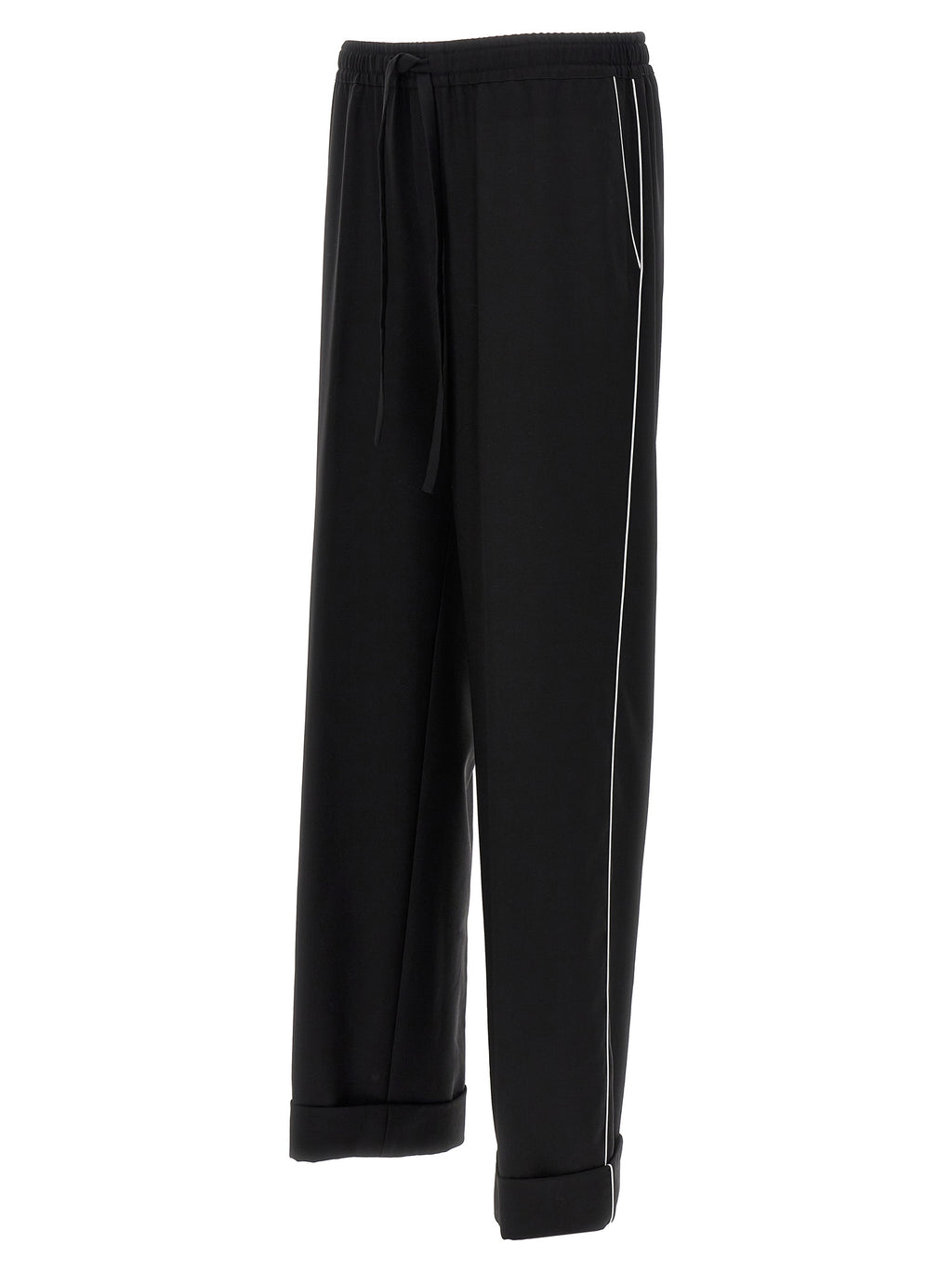Pantalon décontracté en laine vierge noire de Dolce & Gabbana, style élégant et confortable pour homme.
