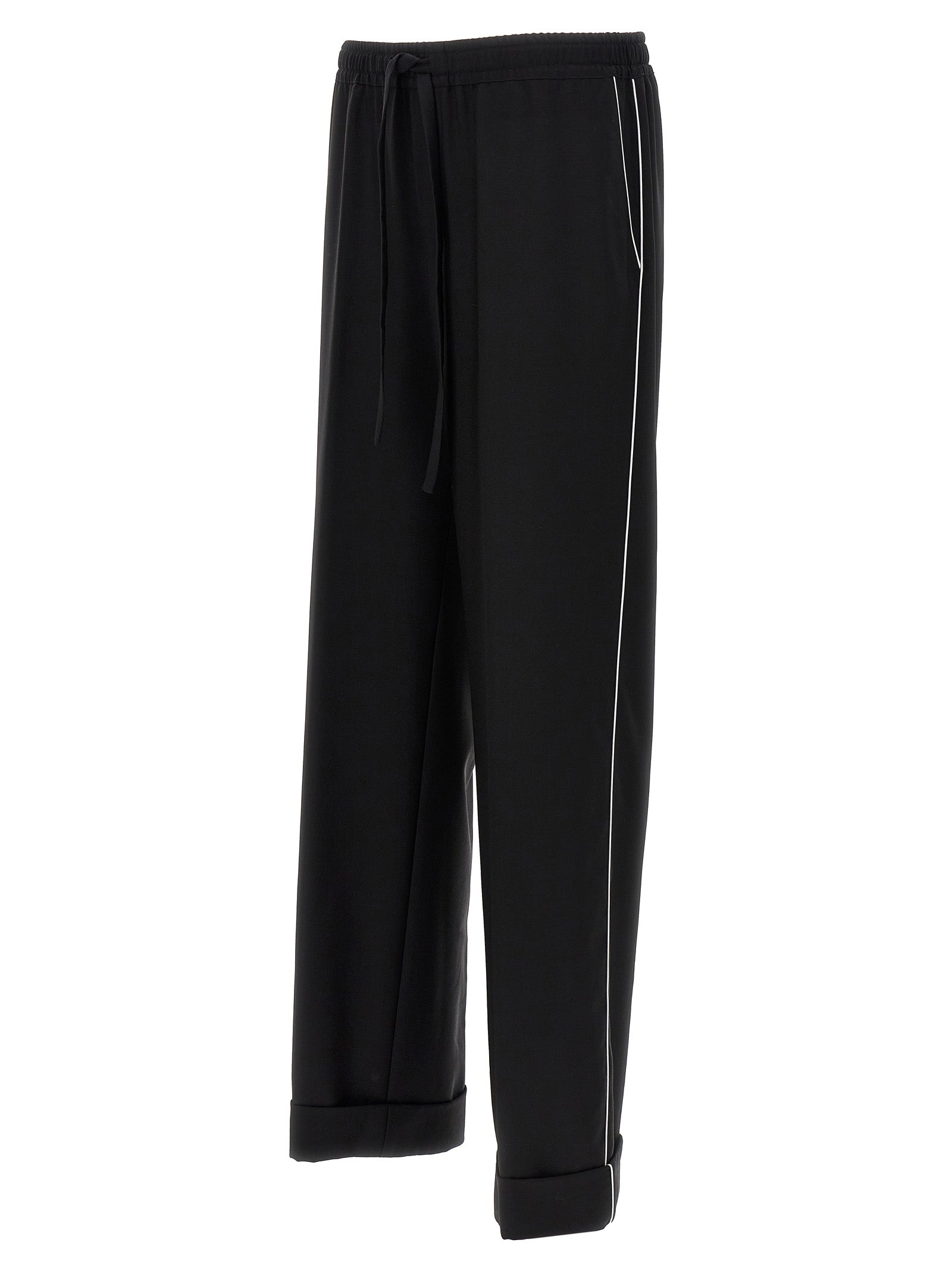 Pantalon décontracté en laine vierge noire de Dolce & Gabbana, style élégant et confortable pour homme.