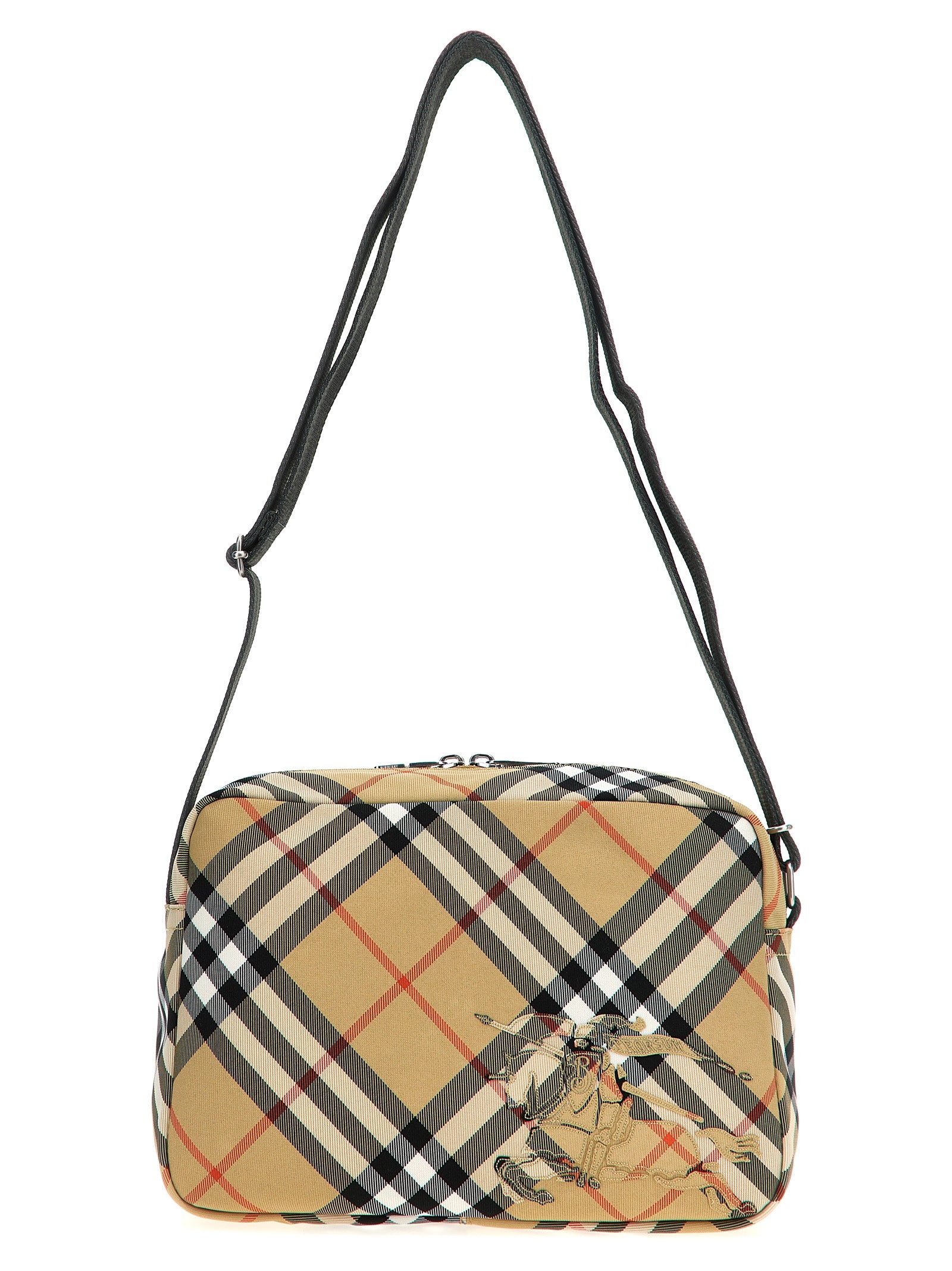 Sac bandoulière beige en polyester de Burberry, avec détails élégants et logo de la marque visible.