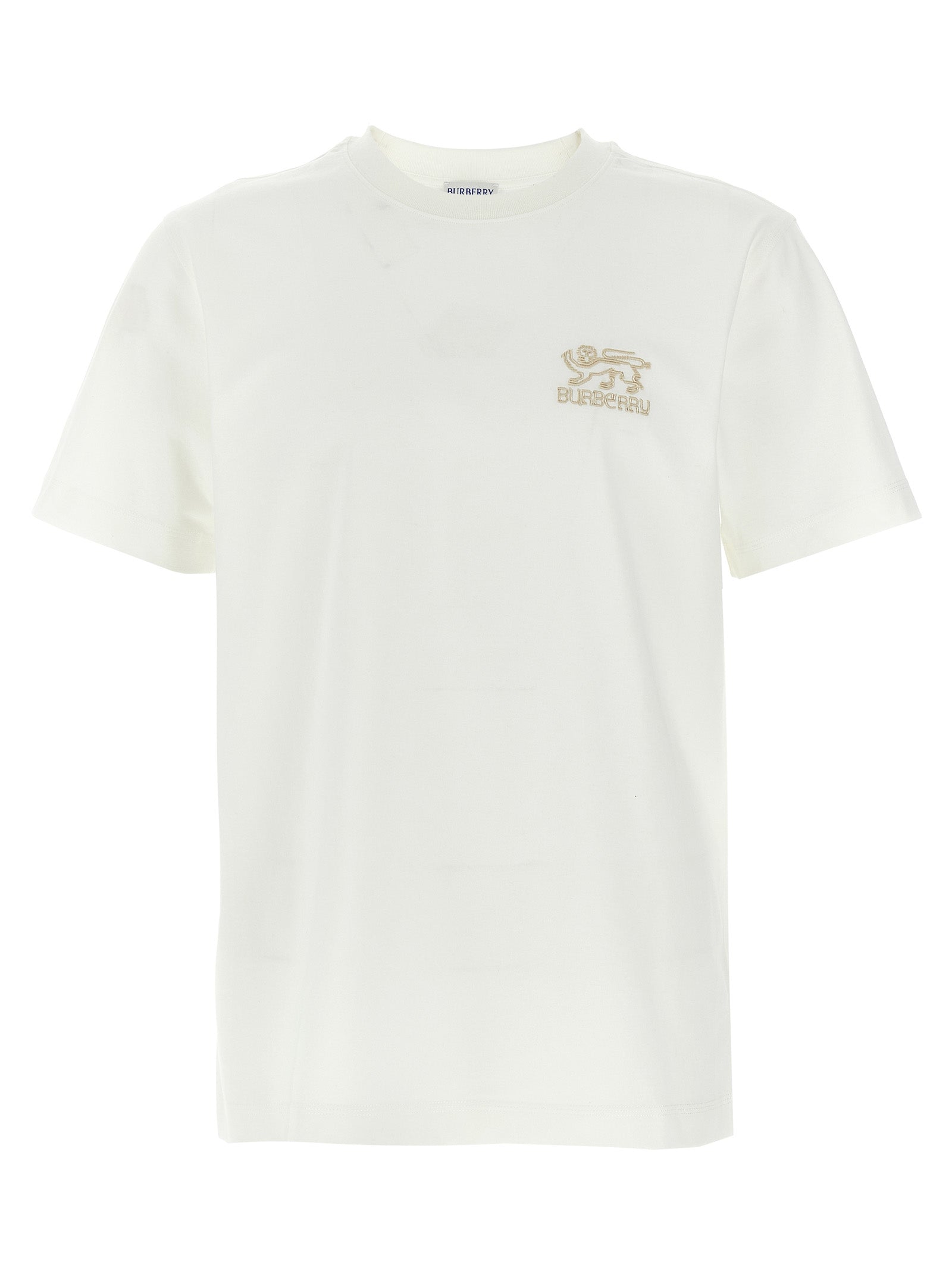 T-shirt blanc en coton de la marque Burberry, coupe classique avec logo discret visible sur le devant.