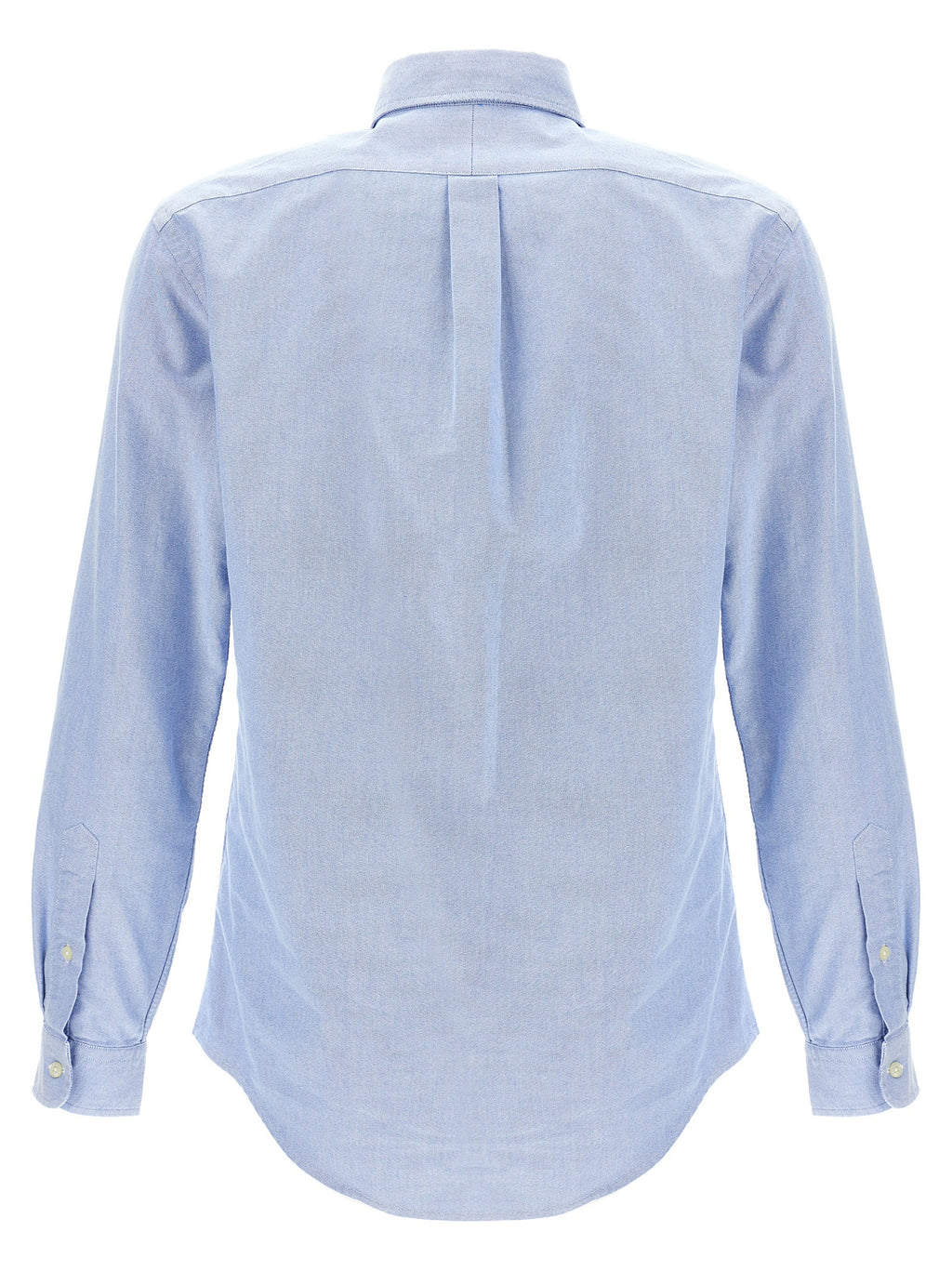 Chemise en coton bleu Polo Ralph Lauren, blouse élégante avec col et manches longues, vue de face.
