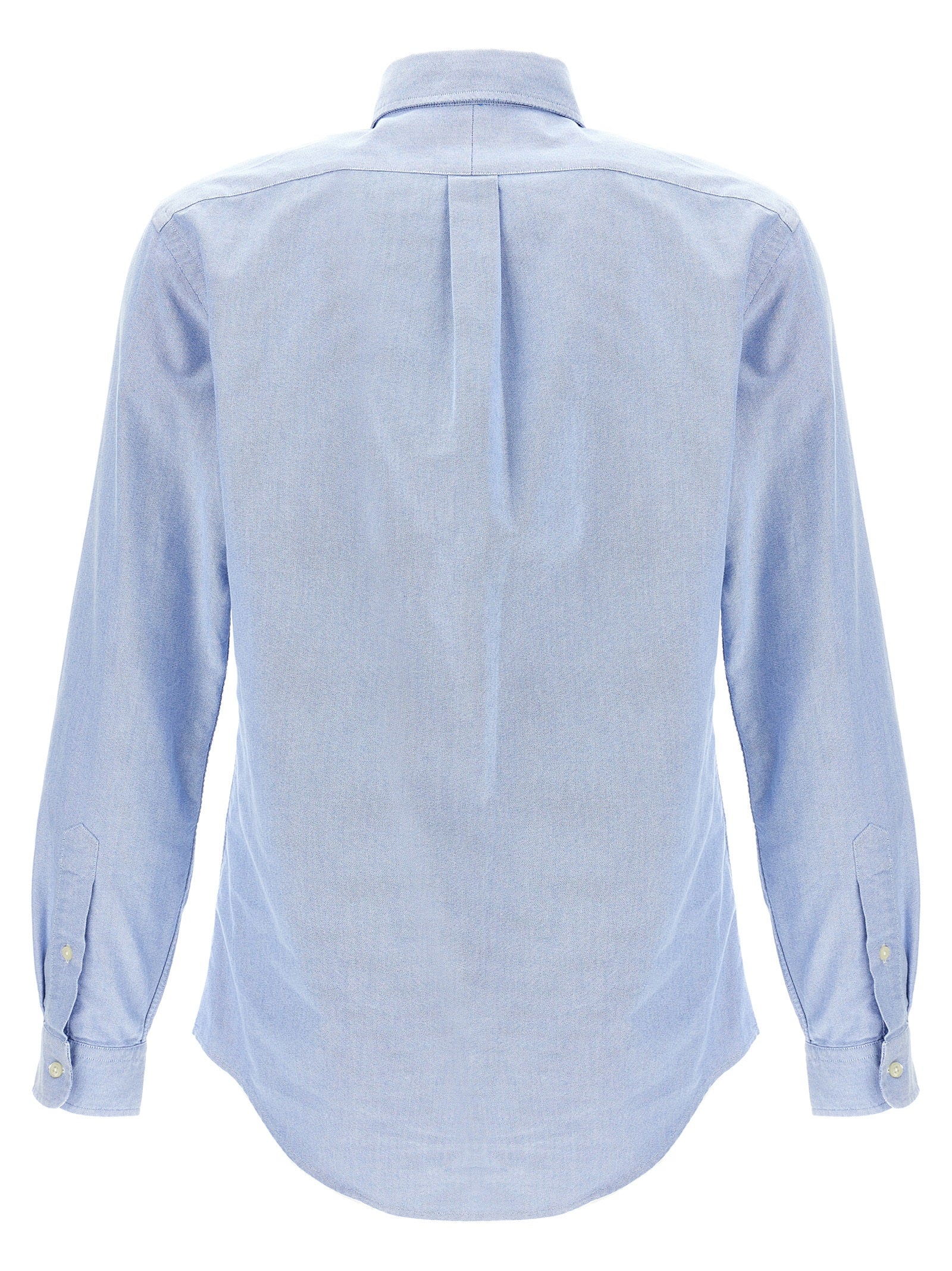 Chemise en coton bleu Polo Ralph Lauren, blouse élégante avec col et manches longues, vue de face.