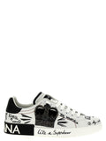 Sneakers bicolores en cuir de veau Dolce & Gabbana, style moderne avec détails élégants pour femme.