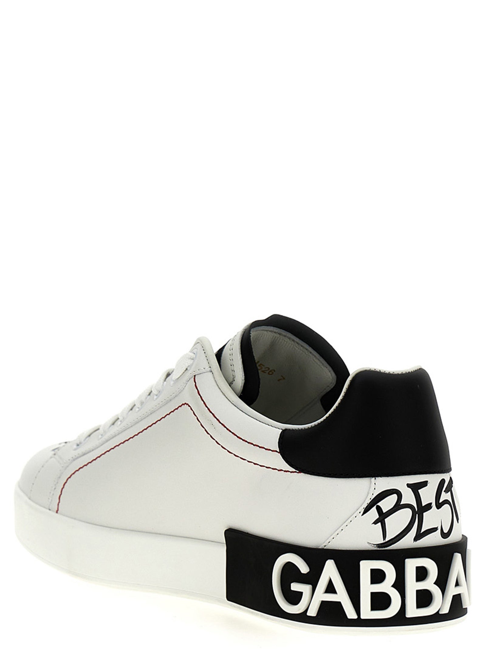 Sneakers bicolores en cuir de veau Dolce & Gabbana, style moderne avec détails élégants et semelle blanche.
