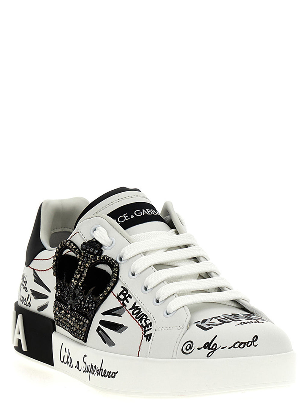 Sneakers bicolores en cuir de veau Dolce & Gabbana, style moderne et élégant, vues de face sur fond neutre.