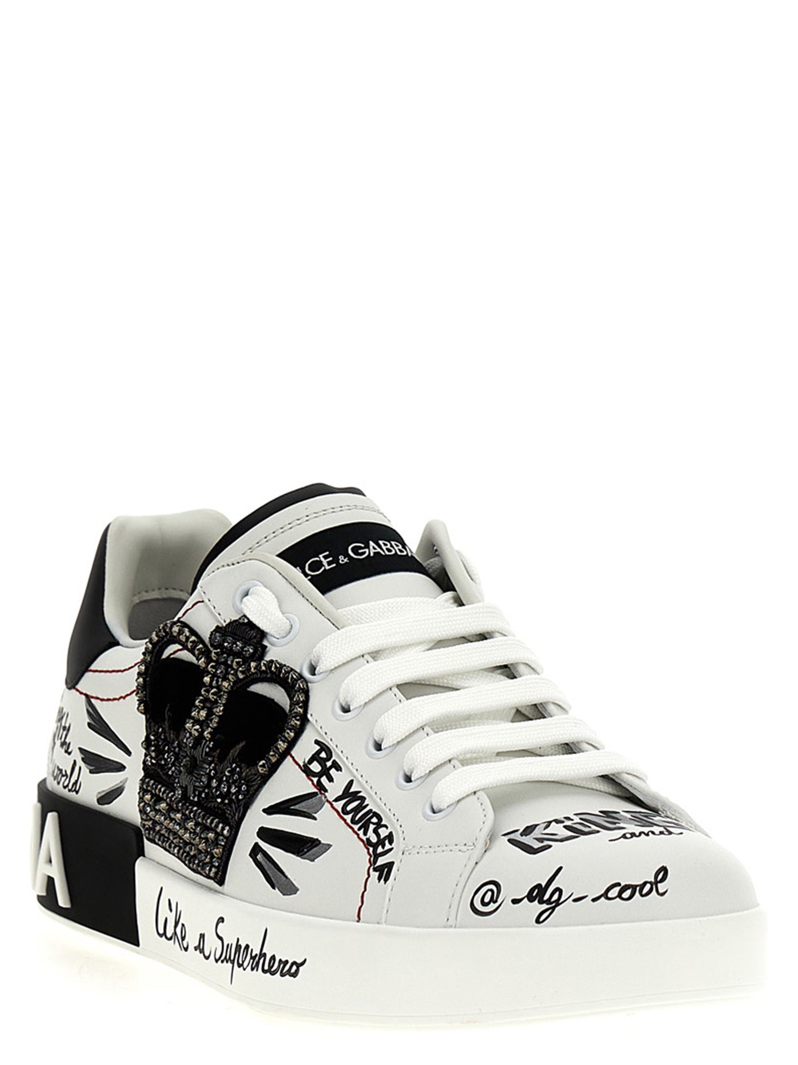 Sneakers bicolores en cuir de veau Dolce & Gabbana, style moderne et élégant, vues de face sur fond neutre.