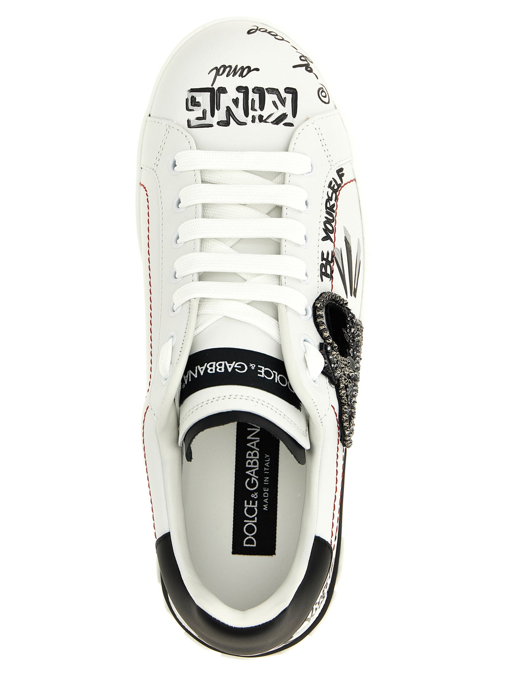 Sneakers bicolores en cuir de veau Dolce & Gabbana, style moderne et élégant, vues de face avec détails de la chaussure.