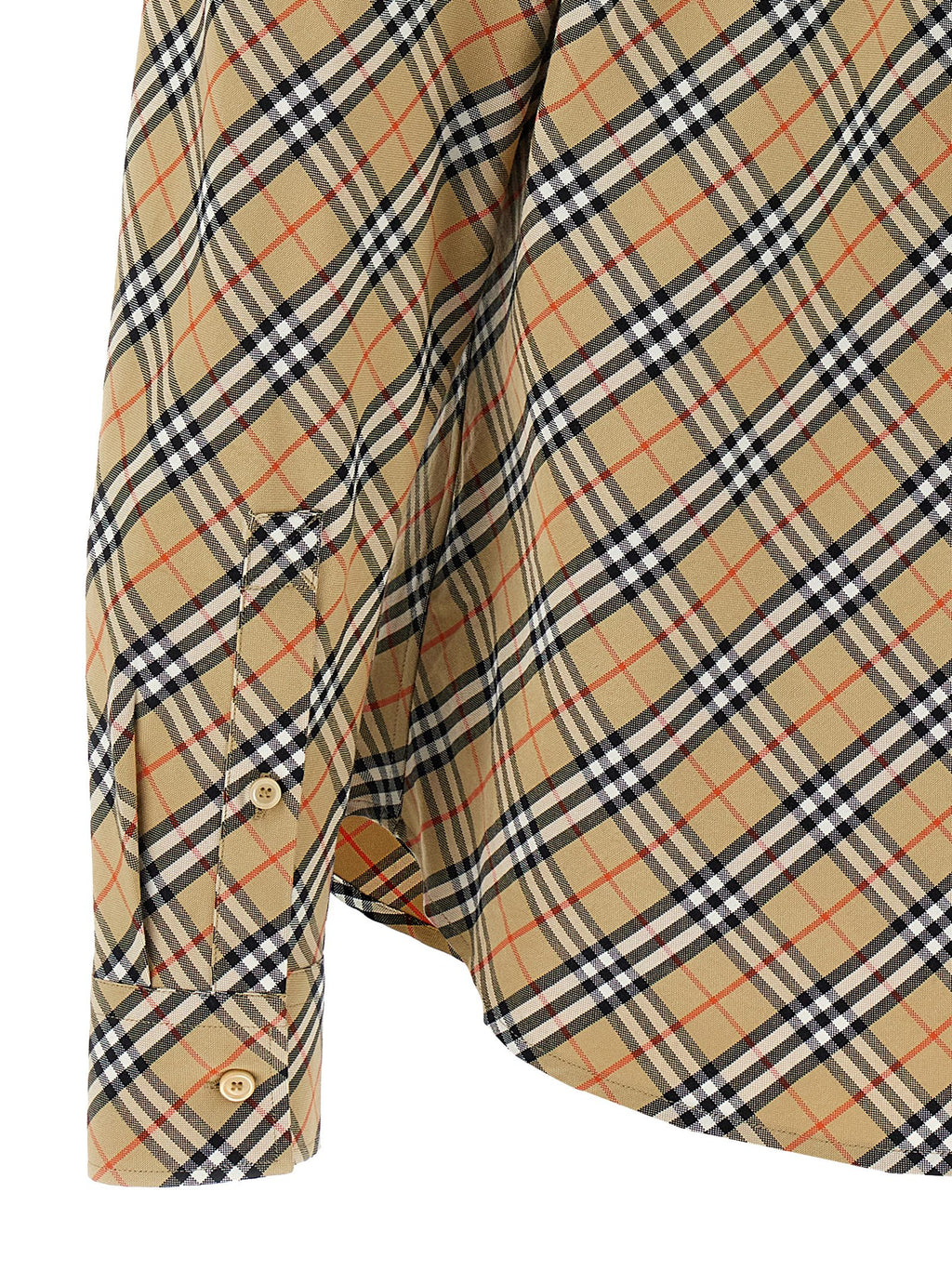 Blouse en coton beige Burberry avec col classique et manches longues, élégance intemporelle pour femme.