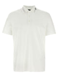Chemise polo blanche en coton Versace, vue de face, avec logo emblématique sur la poitrine.