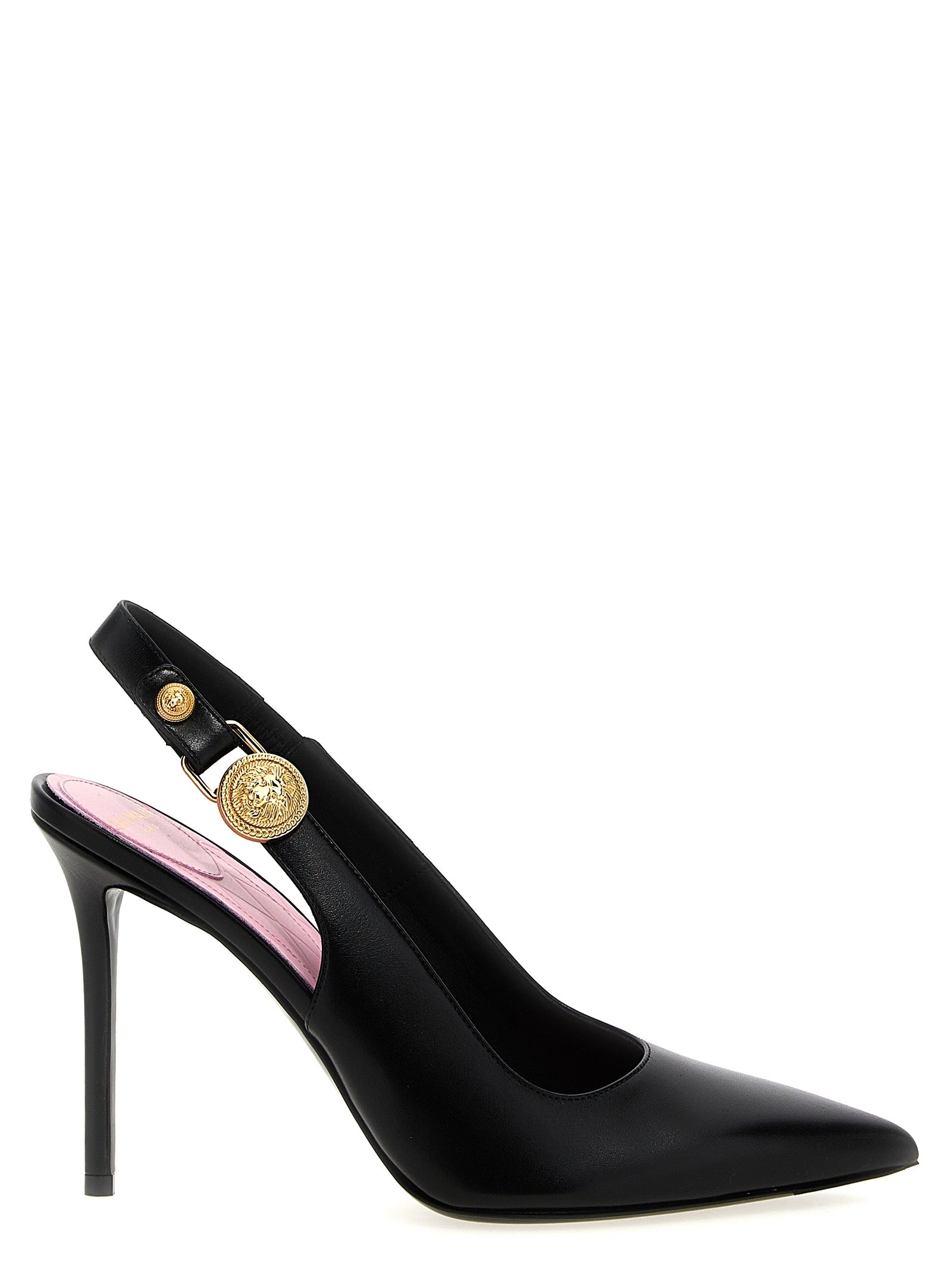 Escarpins noirs en cuir de veau de Balmain, talons hauts élégants et finition sophistiquée pour femme.