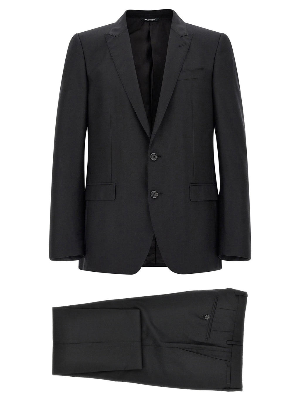 Costume deux pièces en laine vierge noire Dolce & Gabbana, veste et pantalon élégants pour homme.