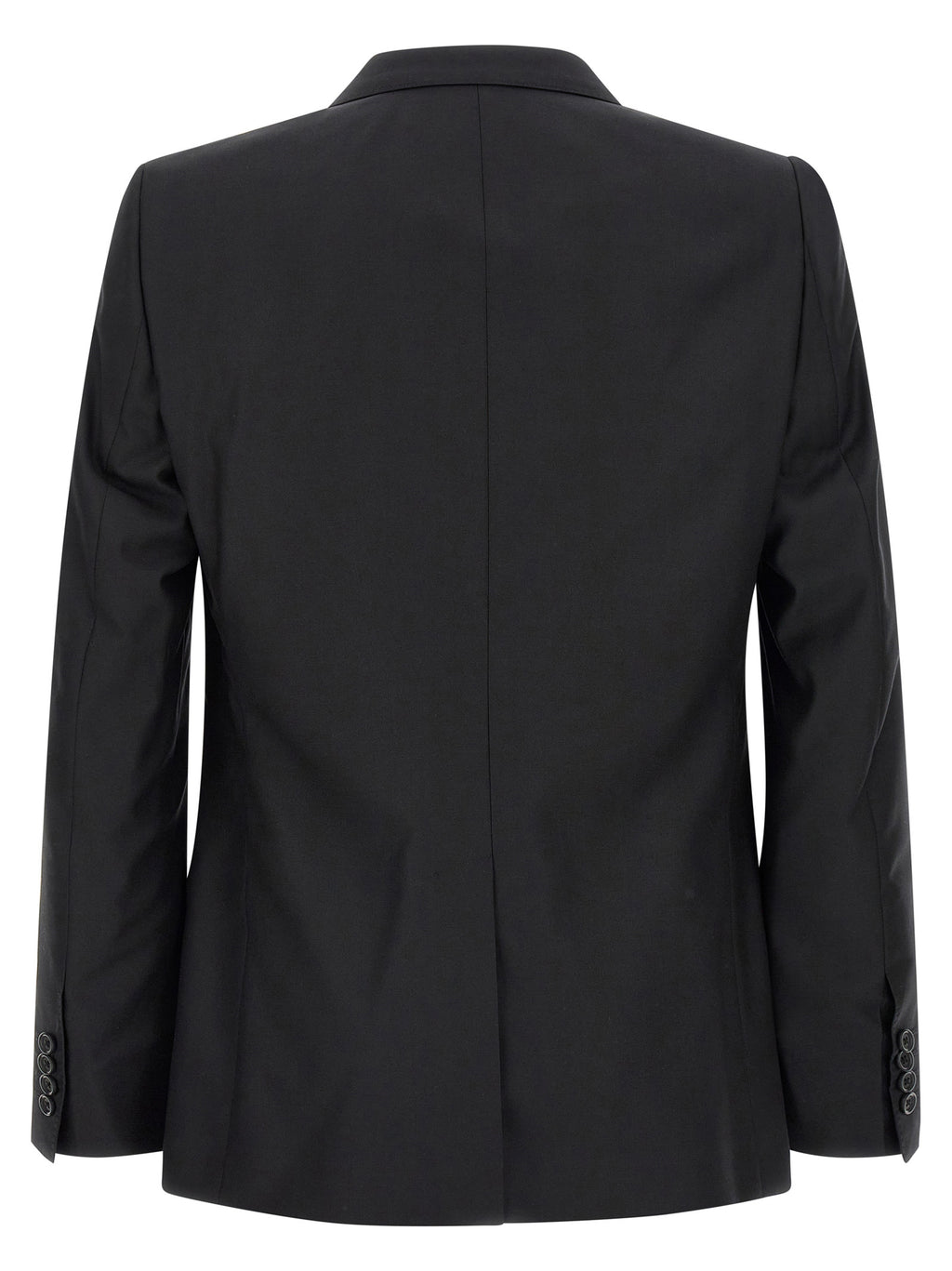Costume deux pièces en laine vierge noire de Dolce & Gabbana, veste et pantalon élégants, mode masculine sophistiquée.