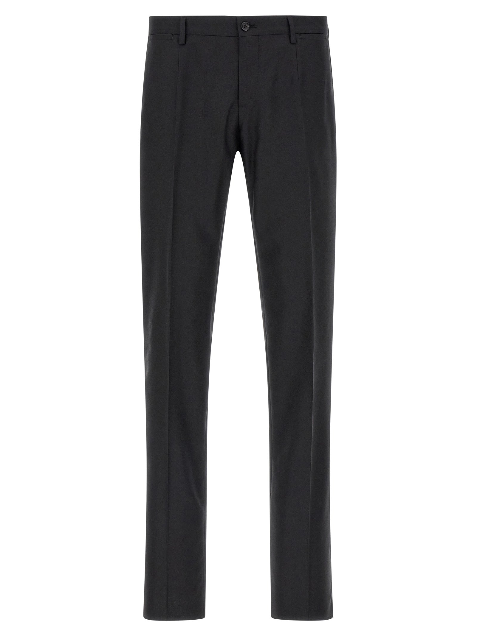 Costume deux pièces en laine vierge noire Dolce & Gabbana, veste et pantalon élégants pour homme.