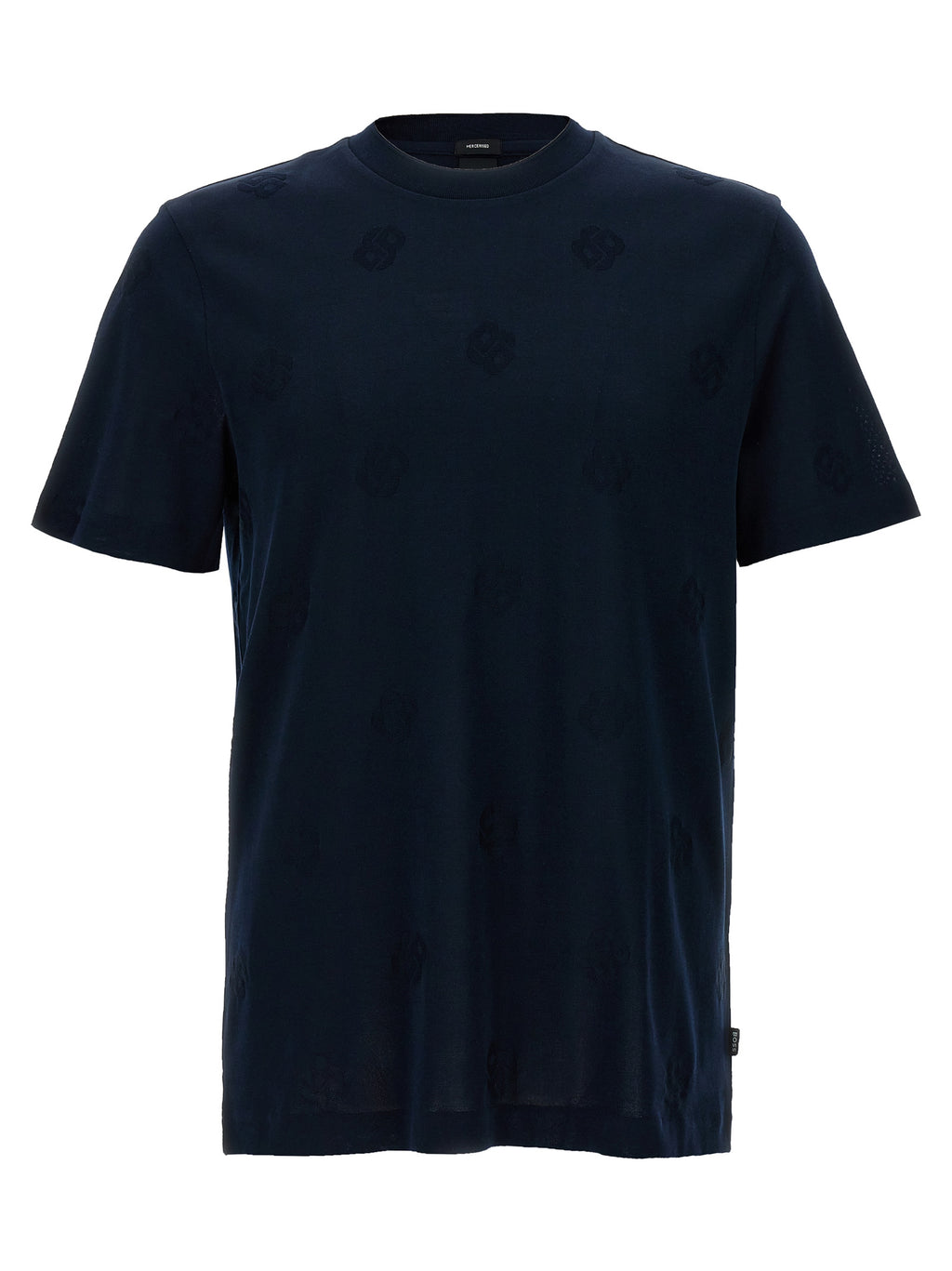 T-shirt en coton bleu Hugo Boss, vêtement décontracté avec logo discreet, porté sur mannequin.
