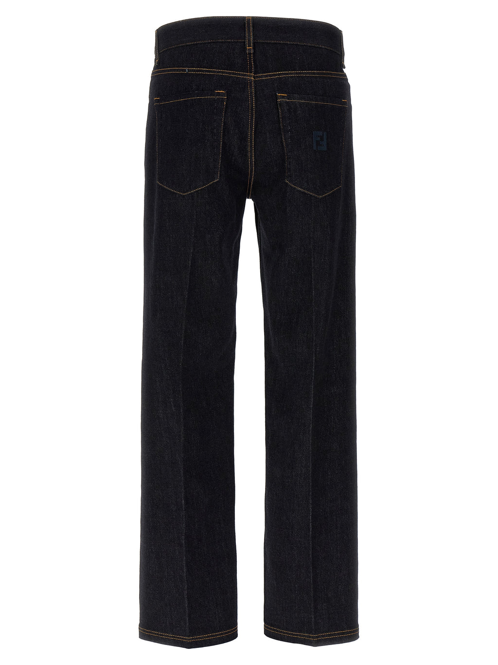 Jeans Fendi en coton bleu à jambes droites, coupe classique, visibles avec détails de couture et ceinture.