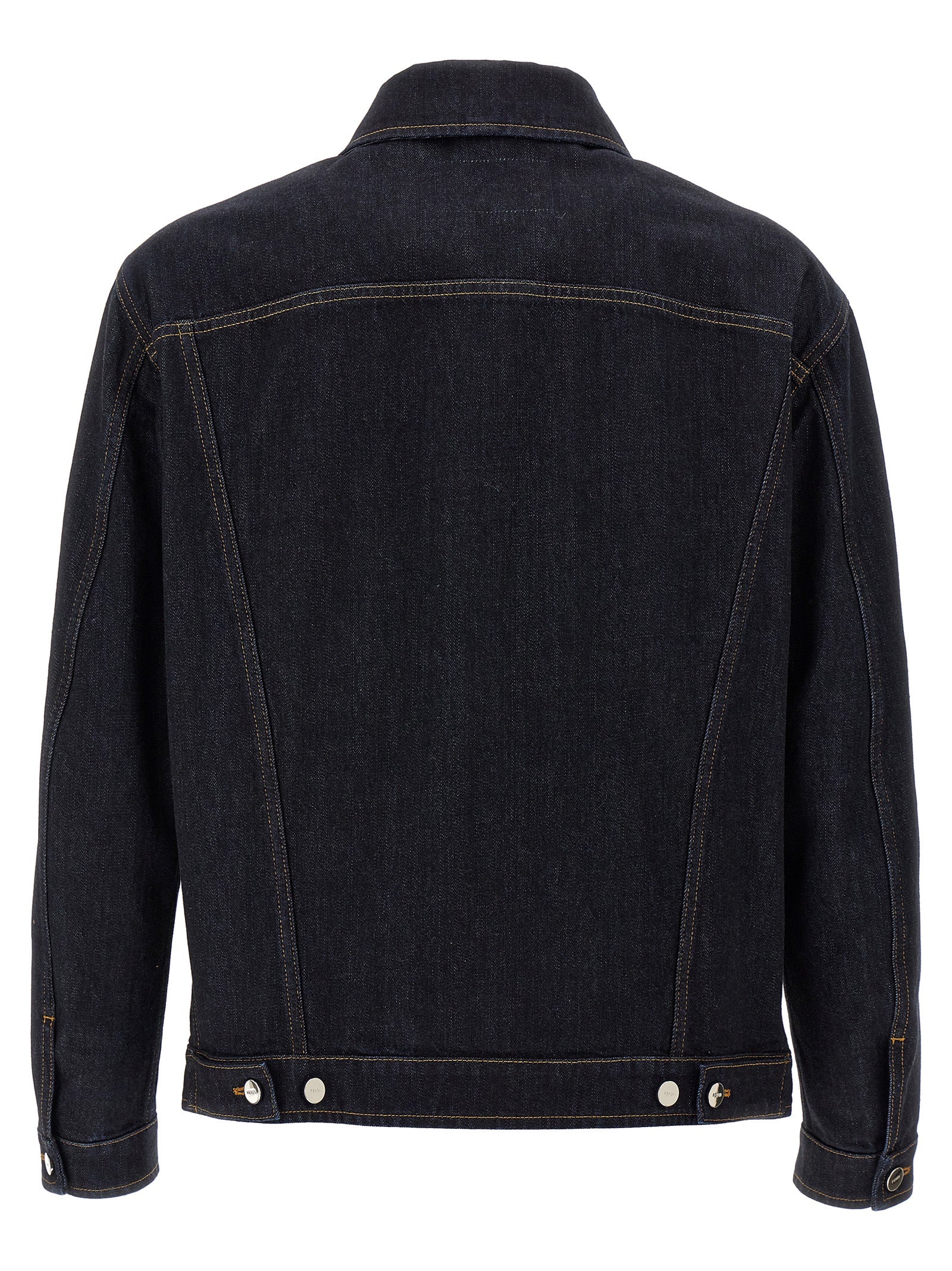 Veste en jean en coton bleu de la marque Fendi, coupe classique avec détails tendance.