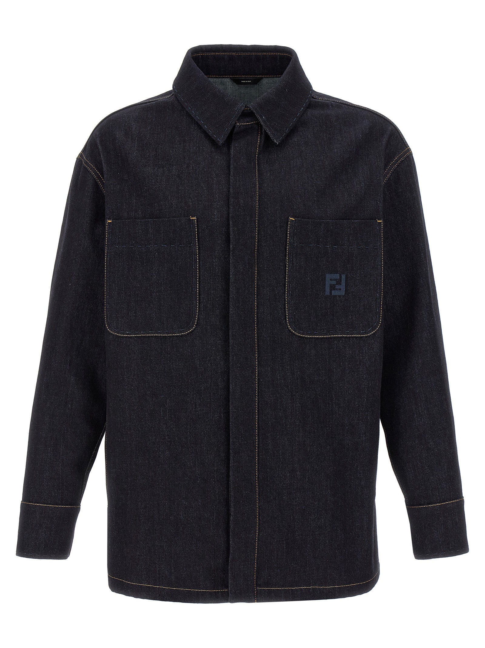 Veste en denim coton bleue de Fendi, style décontracté avec détails stylés, visible sur l'image.