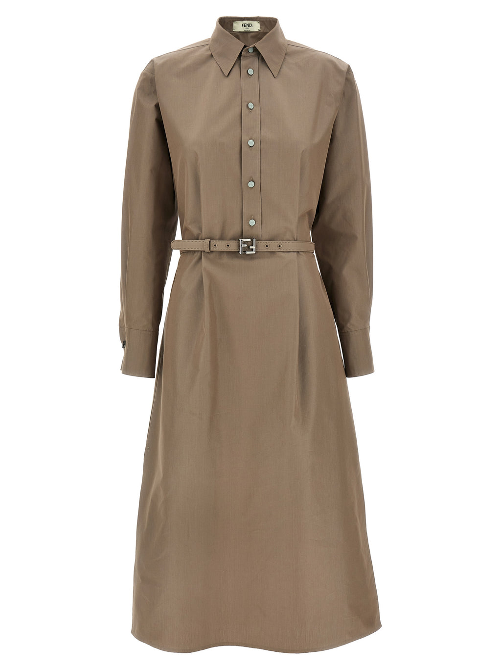 Robe midi grise en coton de la marque Fendi, vêtement élégant avec coupe fluide et détails sophistiqués.