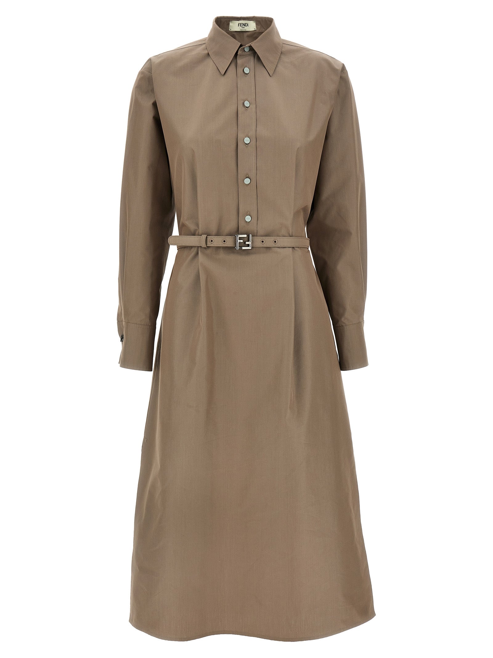 Robe midi grise en coton de la marque Fendi, vêtement élégant avec coupe fluide et détails sophistiqués.