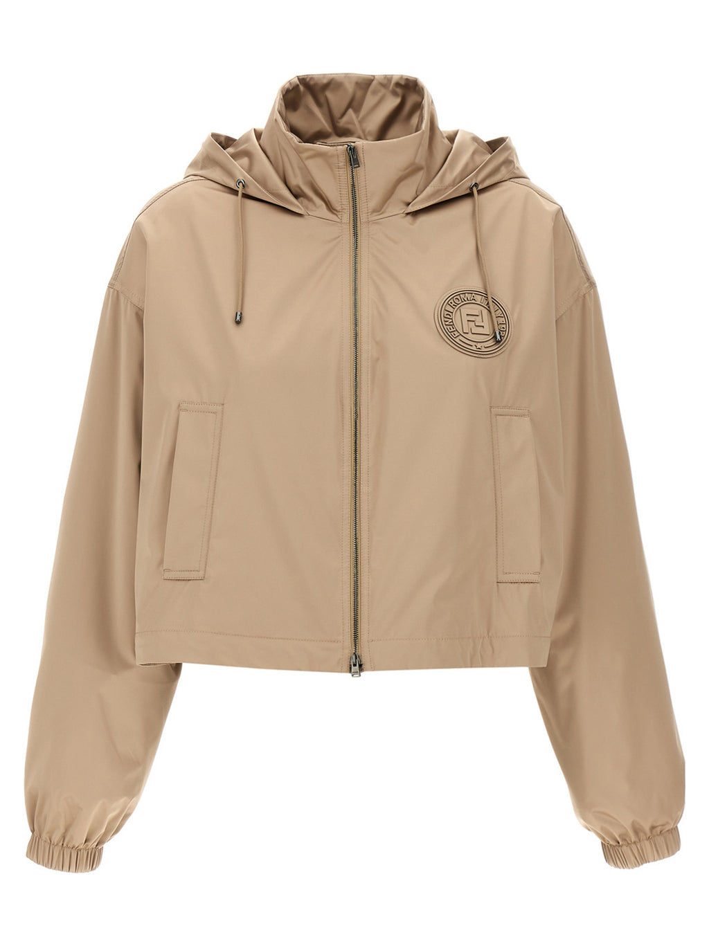 Veste en polyester brun de Fendi avec capuche et fermeture zippée, style coupe-vent et moderne.