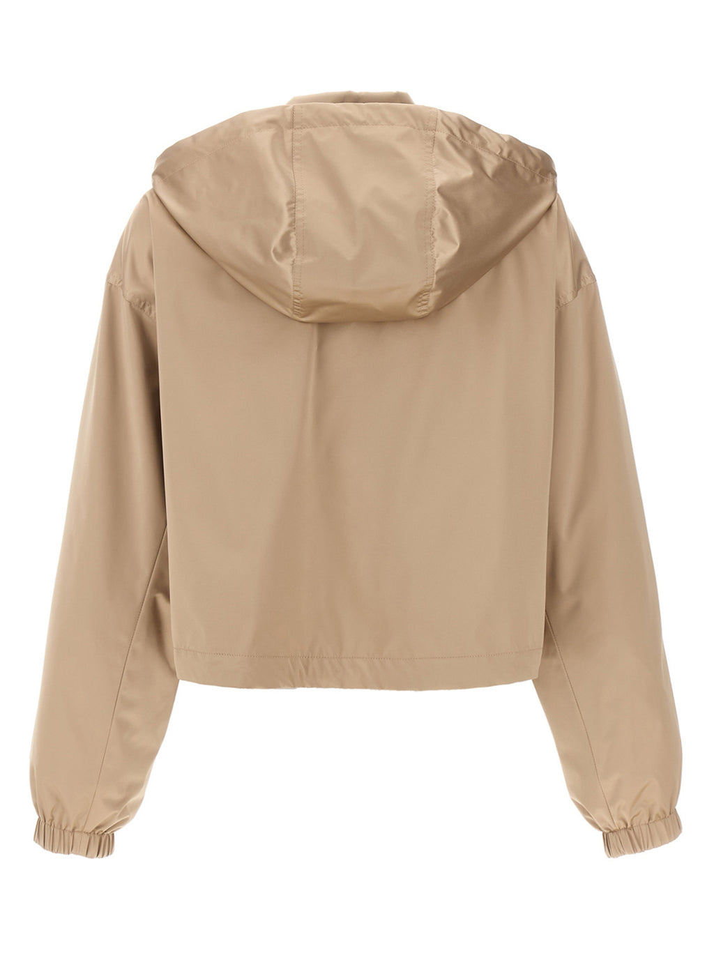 Veste en polyester marron de Fendi, style coupe-vent avec capuche, détails élégants et logo Fendi visible sur la veste.