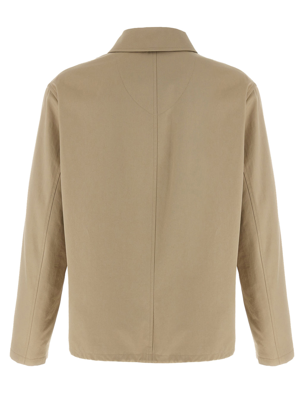 Veste en coton beige longue de Burberry, élégante et classique, avec détails de couture visibles sur l'image.