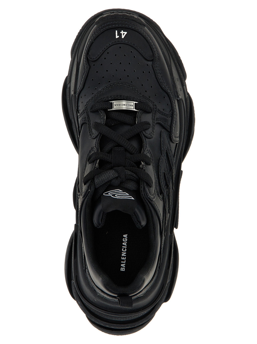 Chaussures de sport Balenciaga en polyéthylène noires, baskets athlétiques modernes et élégantes, visibles en gros plan sur fond neutre.