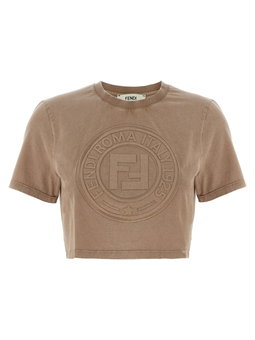 T-shirt en coton marron de la marque Fendi, coupe classique, avec logo discret visible sur le devant.