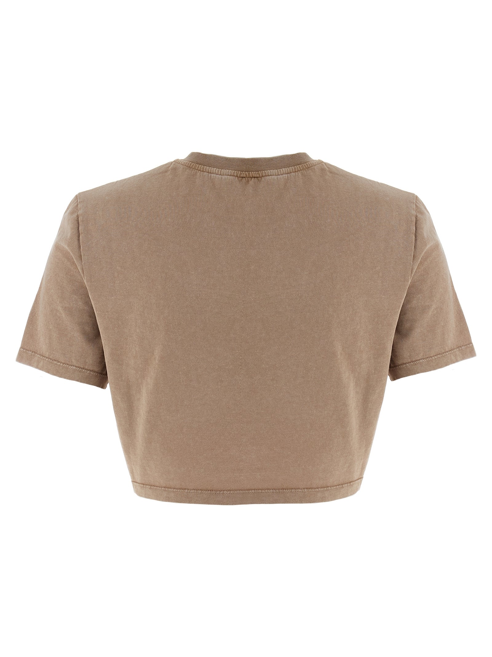 T-shirt en coton marron Fendi avec logo discret, vue frontale, tissu doux et confortable, pour un style élégant et décontracté
