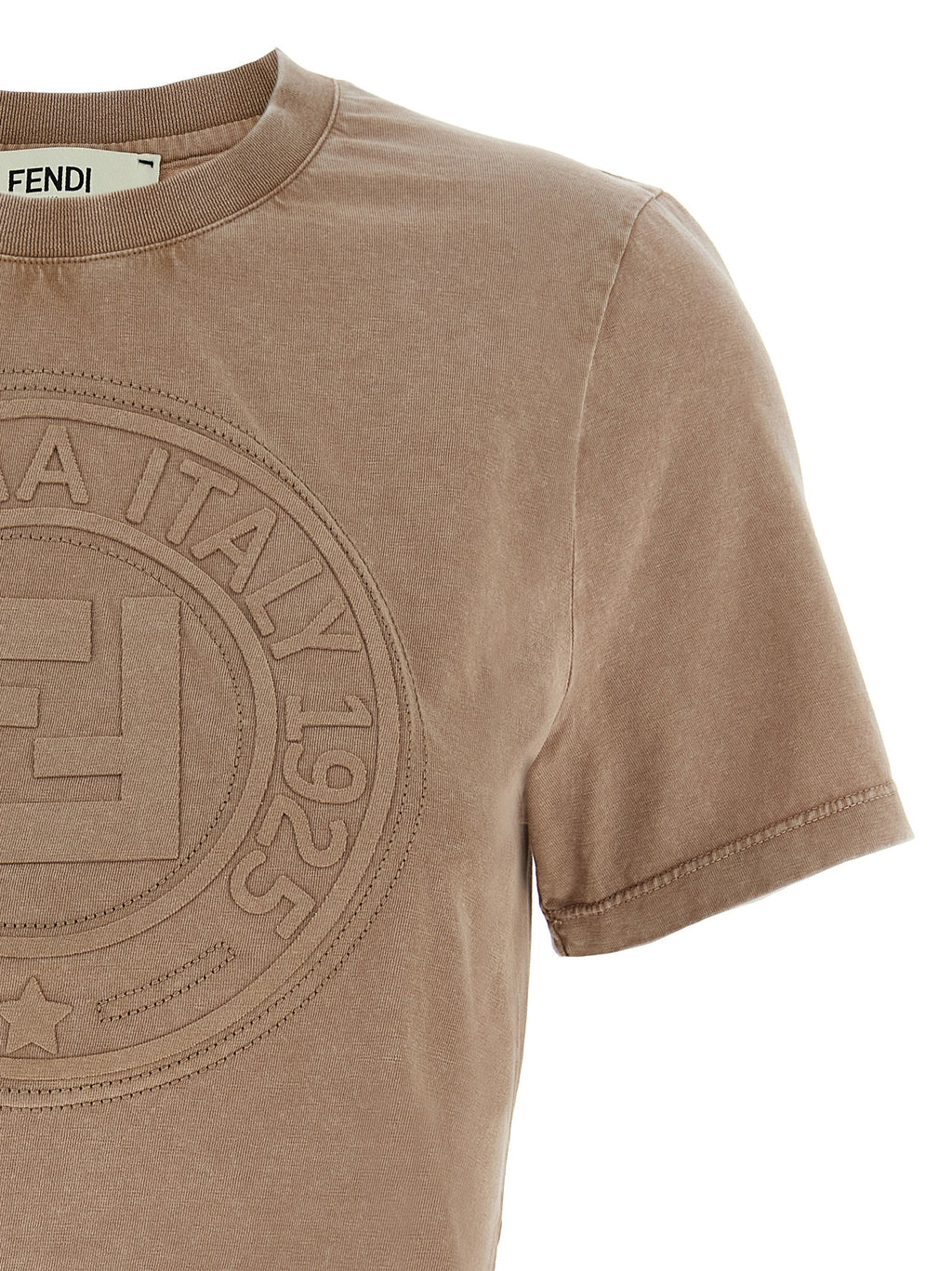T-shirt en coton marron de Fendi, coupe classique, avec logo Fendi visible sur la poitrine.