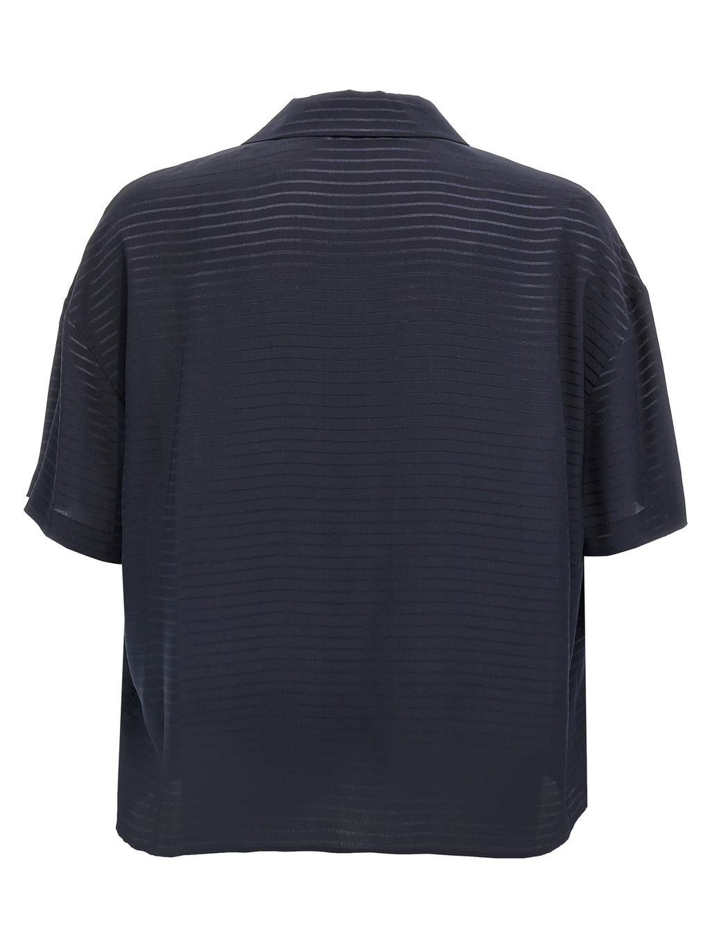 Chemise polo en soie bleue de Saint Laurent, vue de face, avec col classique et logo discret, élégante et sophistiquée.