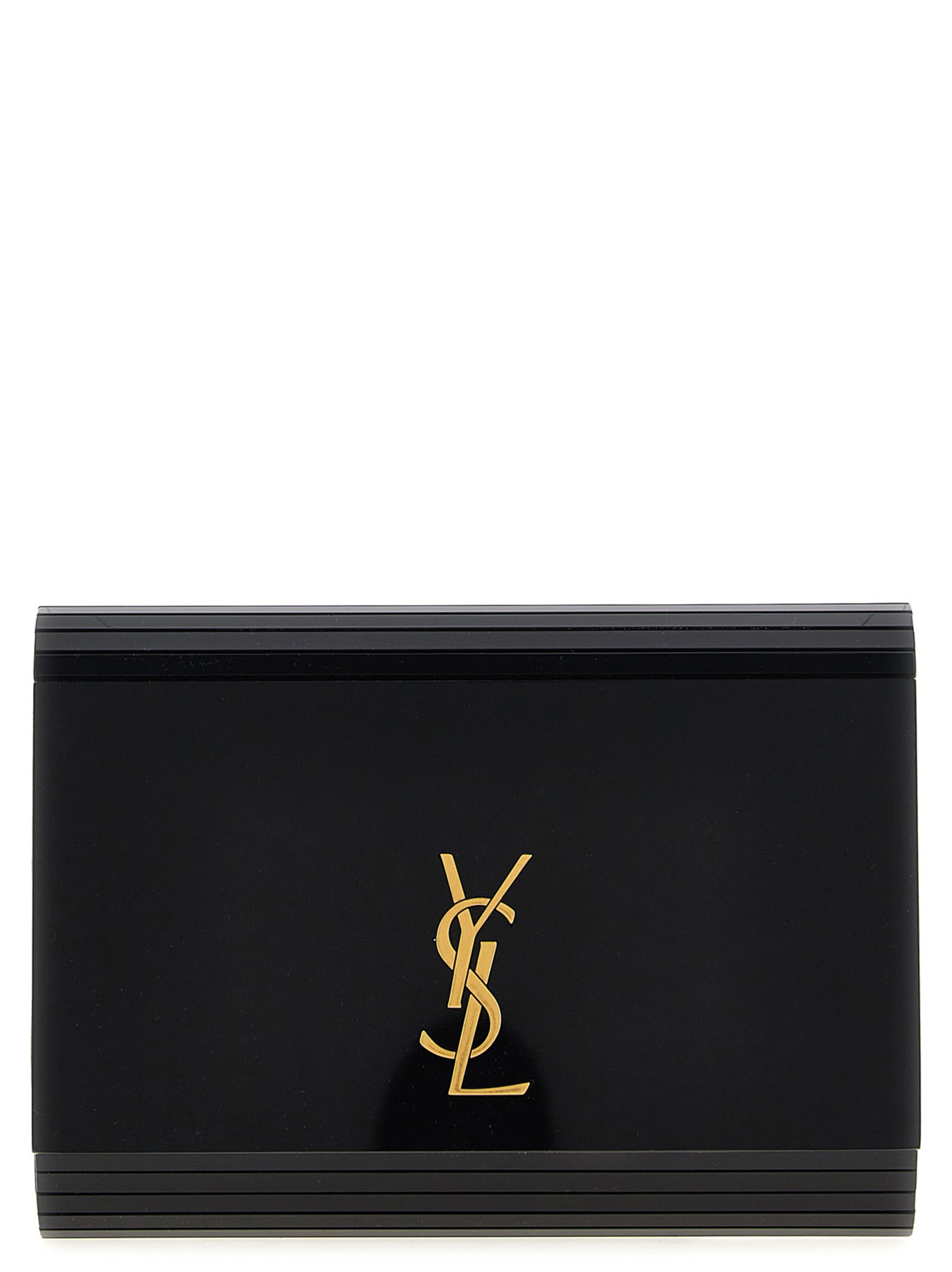 Sac à bandoulière noir en plexiglas de Saint Laurent, design élégant avec détails modernes et finition brillante.