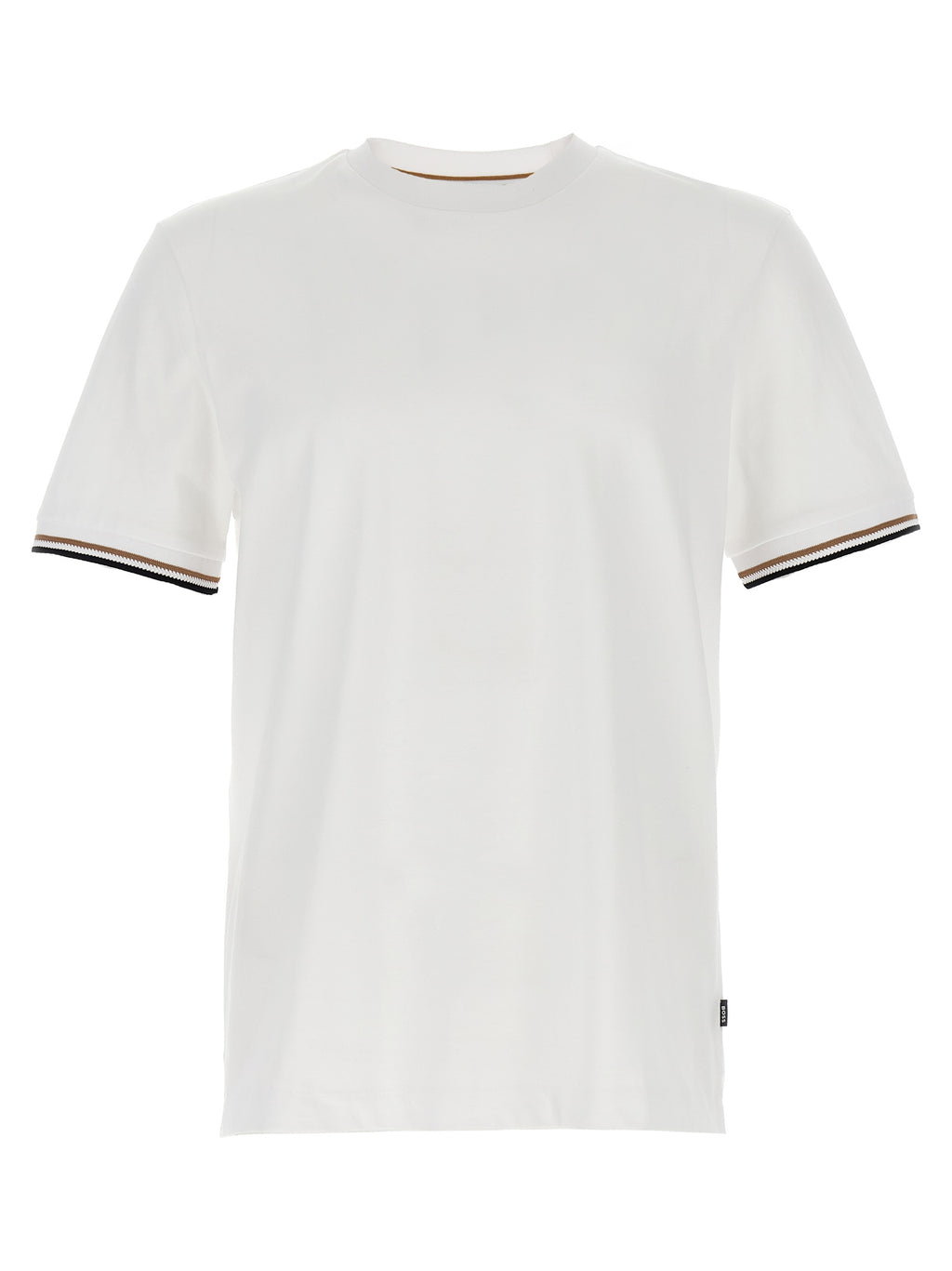 T-shirt blanc en coton de la marque Hugo Boss, coupe classique avec col rond, présenté sur un mannequin.