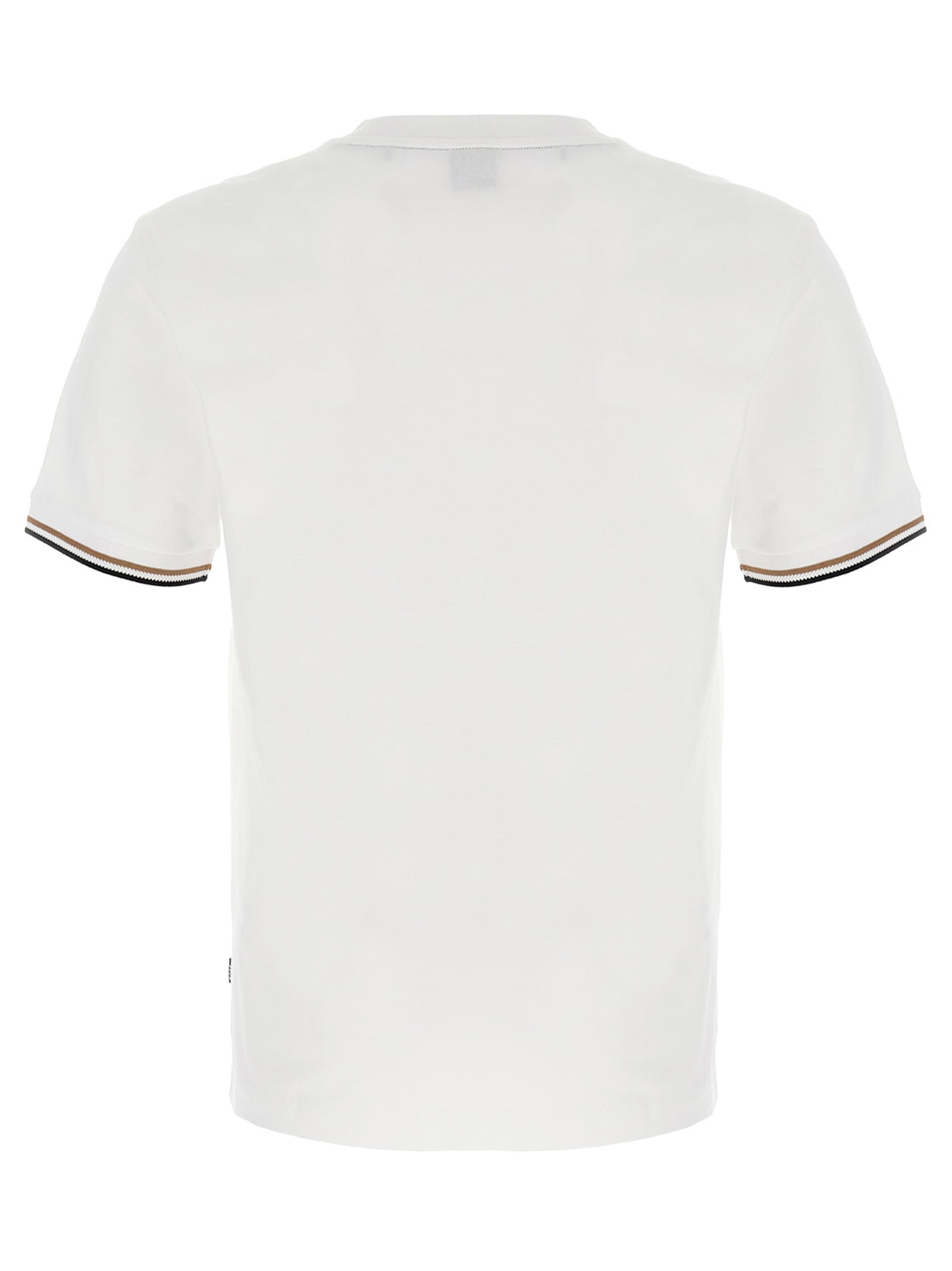 T-shirt blanc en coton de la marque Hugo Boss, coupe classique avec col rond, parfait pour un look décontracté.