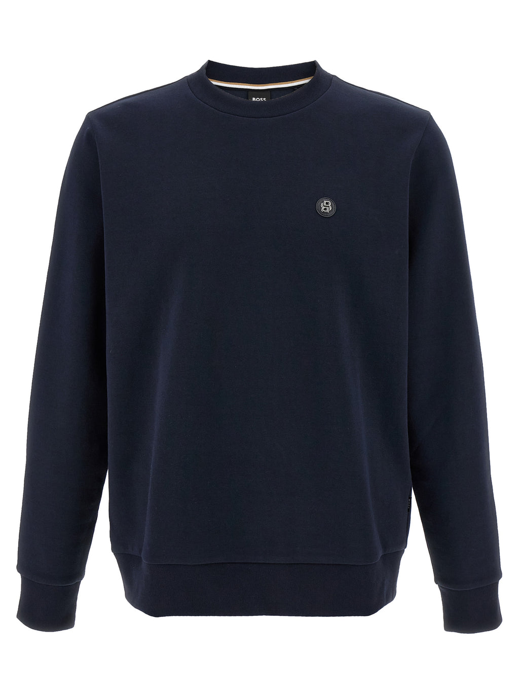 Sweat-shirt en coton bleu de la marque Hugo Boss, coupe classique avec logo discret sur la poitrine.