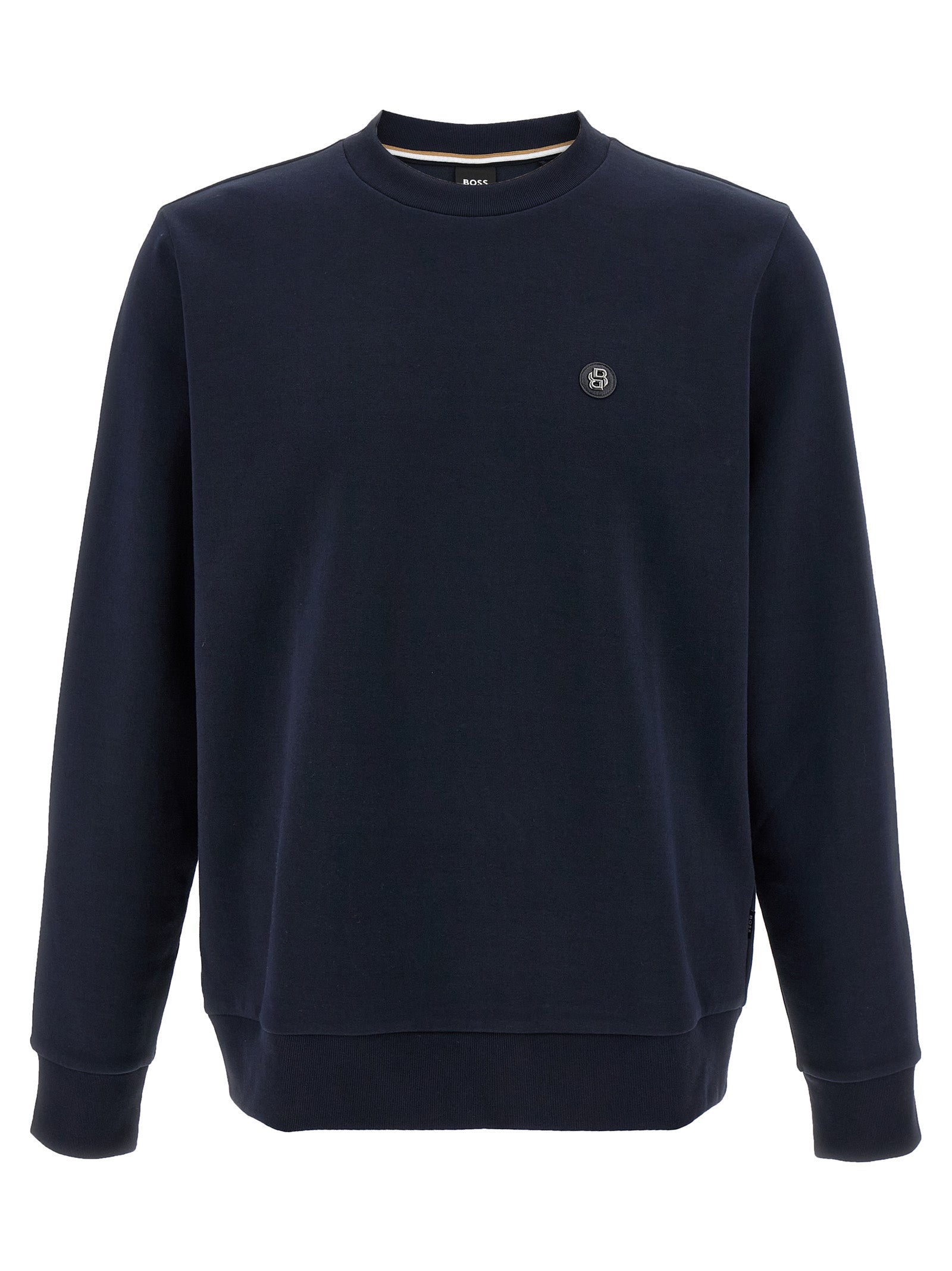 Sweat-shirt en coton bleu de la marque Hugo Boss, coupe classique avec logo discret sur la poitrine.