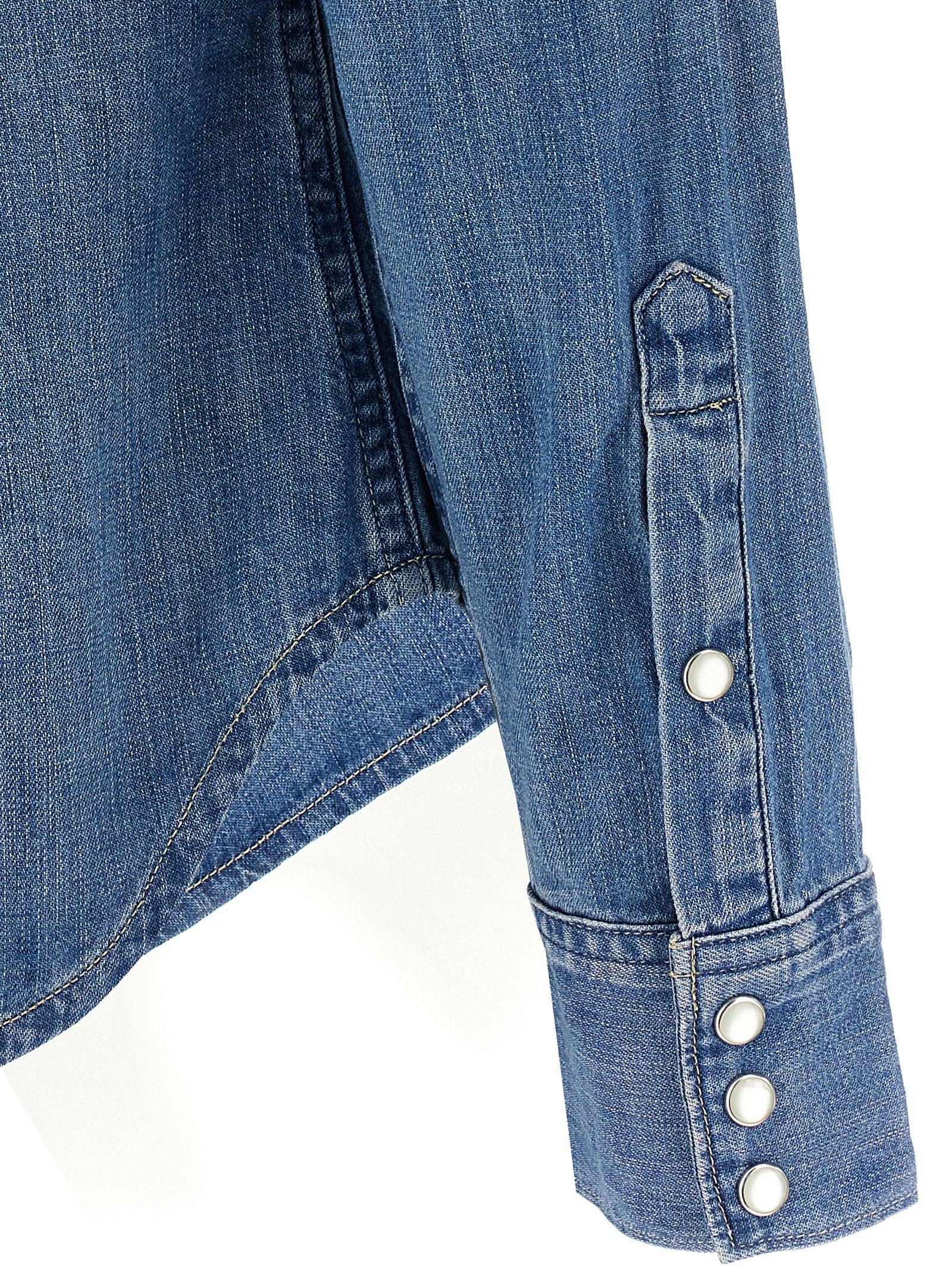 Chemise en coton bleue Polo Ralph Lauren avec col classique et manches longues, vue de face.