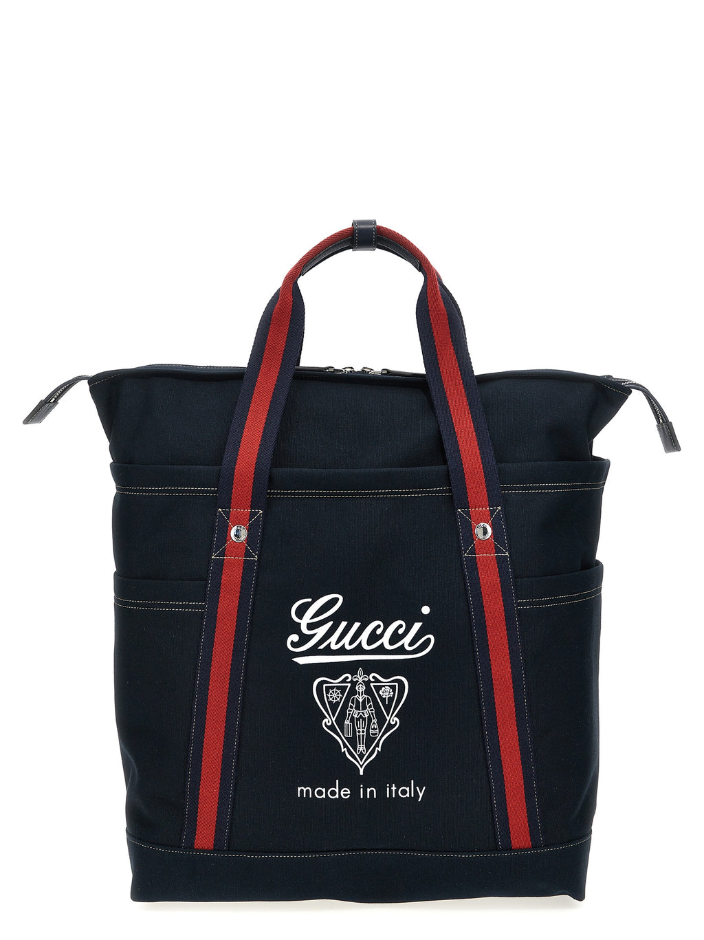 Sac cabas en coton bleu Gucci, avec logo emblématique, vue de face, idéal pour un style chic et pratique.
