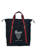 Sac cabas en coton bleu Gucci, avec logo emblématique, vue de face, idéal pour un style chic et pratique.