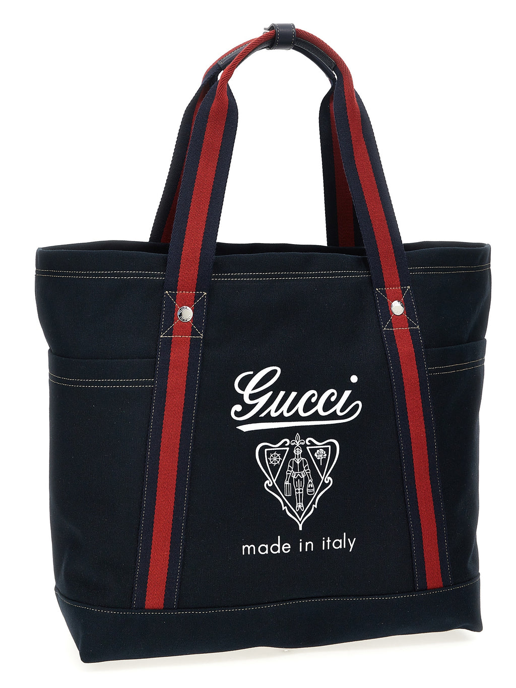Sac cabas en coton bleu Gucci, avec logo emblématique, parfait pour un style élégant et pratique au quotidien.