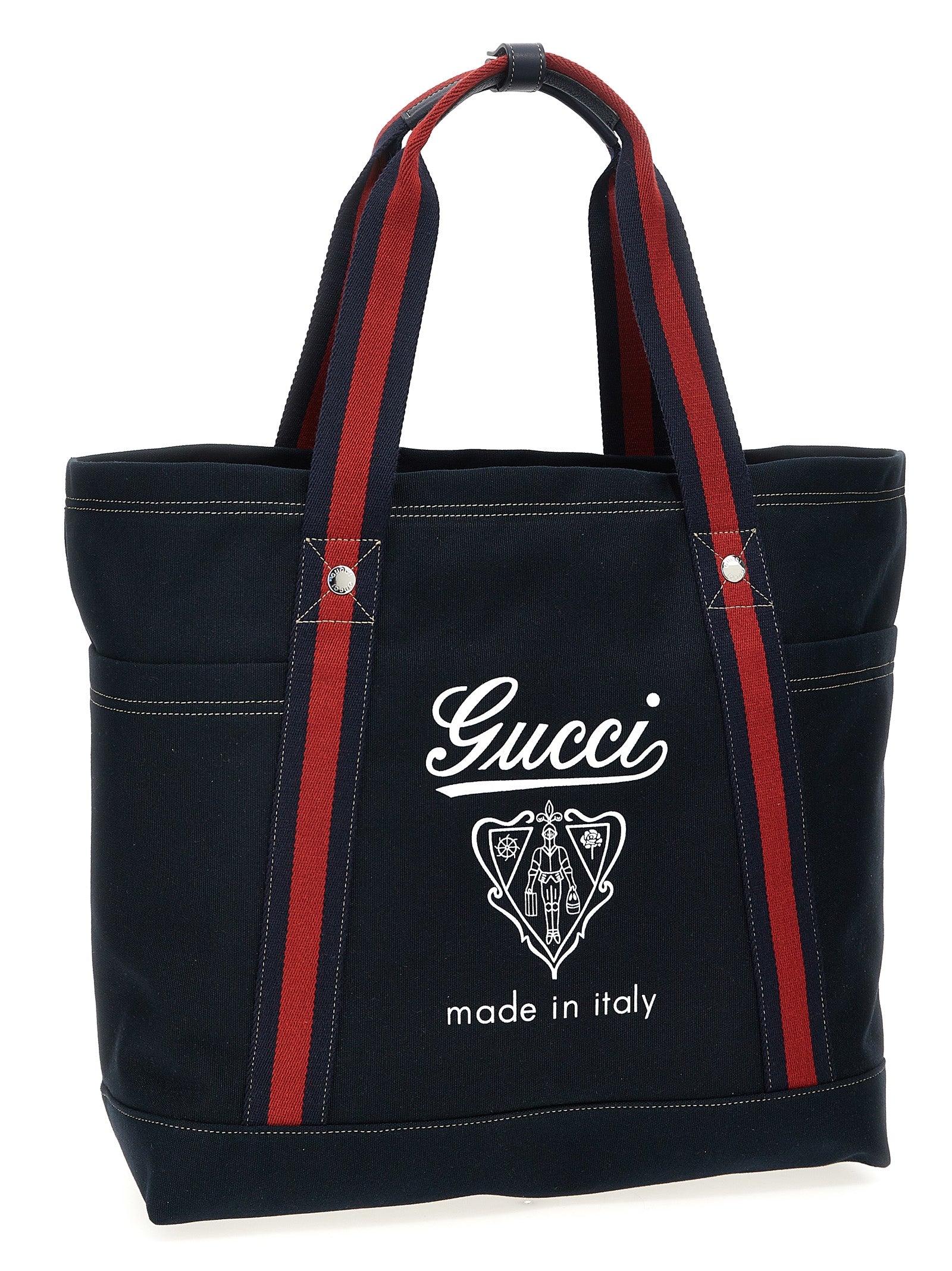 Sac cabas en coton bleu Gucci, avec logo emblématique, parfait pour un style élégant et pratique au quotidien.