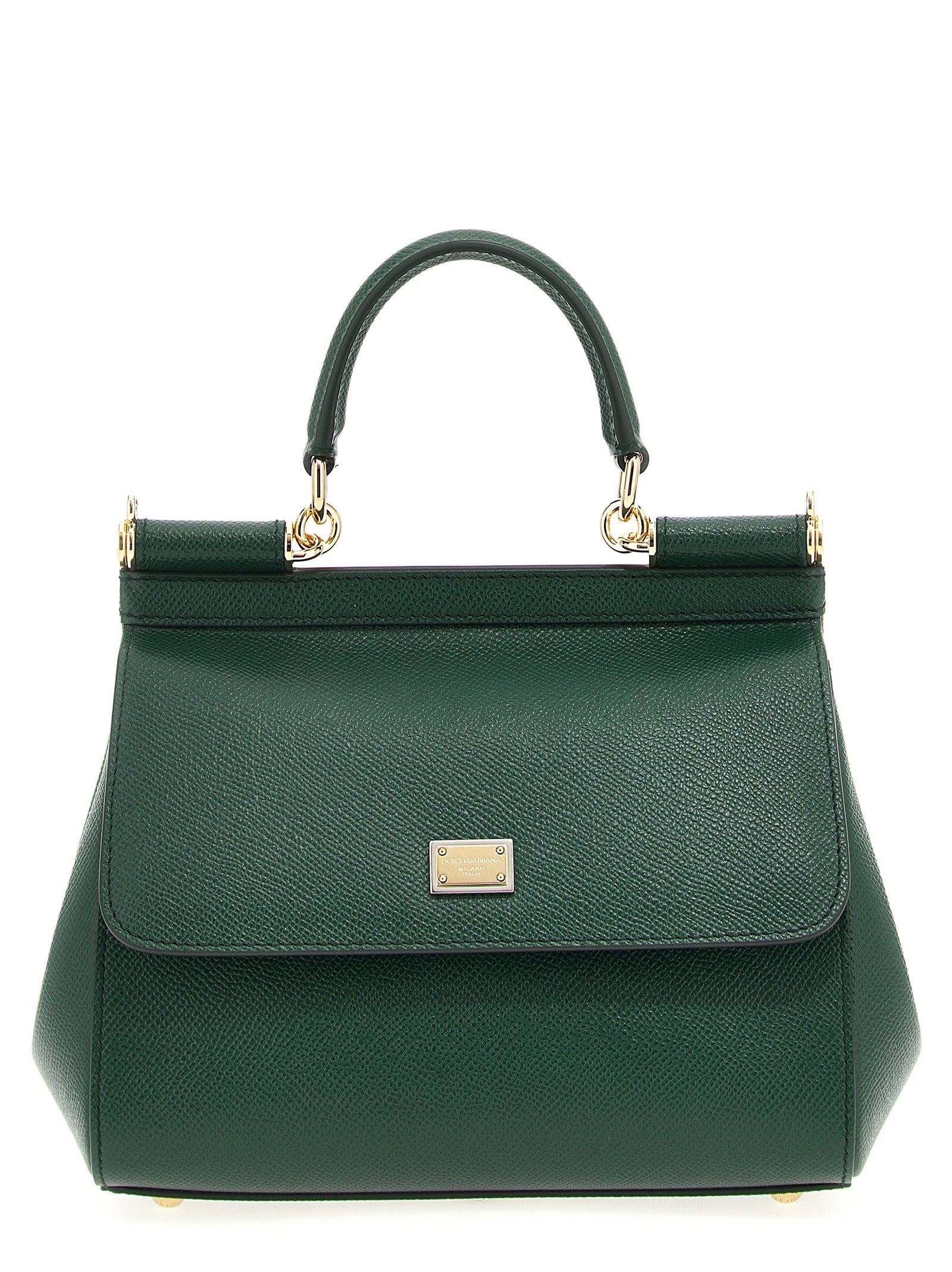 Sac à main Dolce & Gabbana en cuir de veau bicolore, élégant et sophistiqué, avec détails raffinés et poignée en cuir.