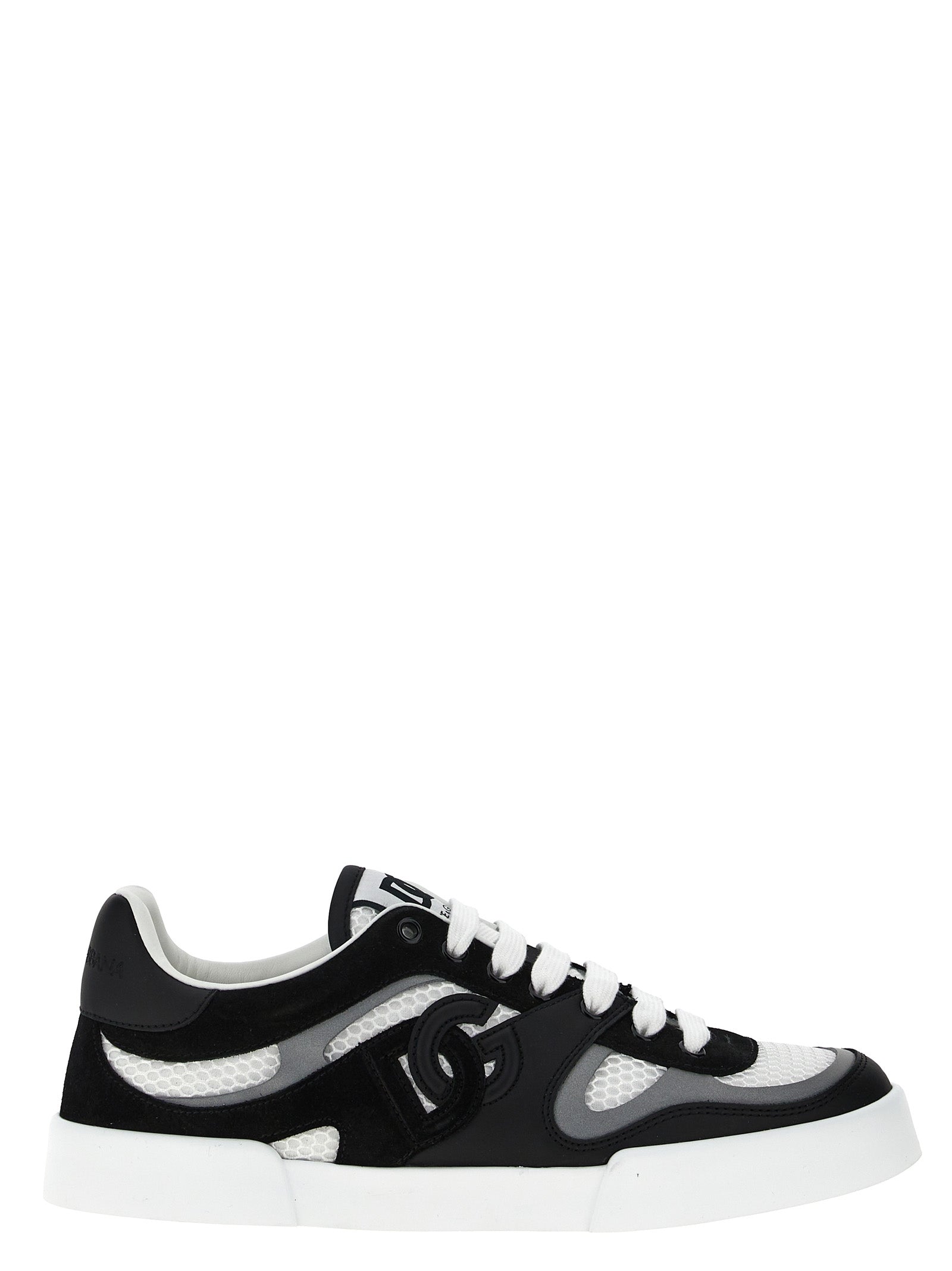 Sneakers en cuir bicolore Dolce & Gabbana pour hommes, design élégant et moderne avec semelle blanche.