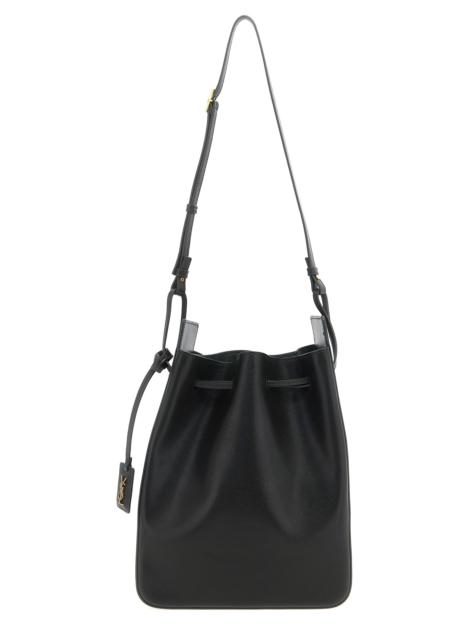 Sac bandoulière en cuir bicolore Saint Laurent, style élégant, avec détails en cuir de veau, pour un look sophistiqué.